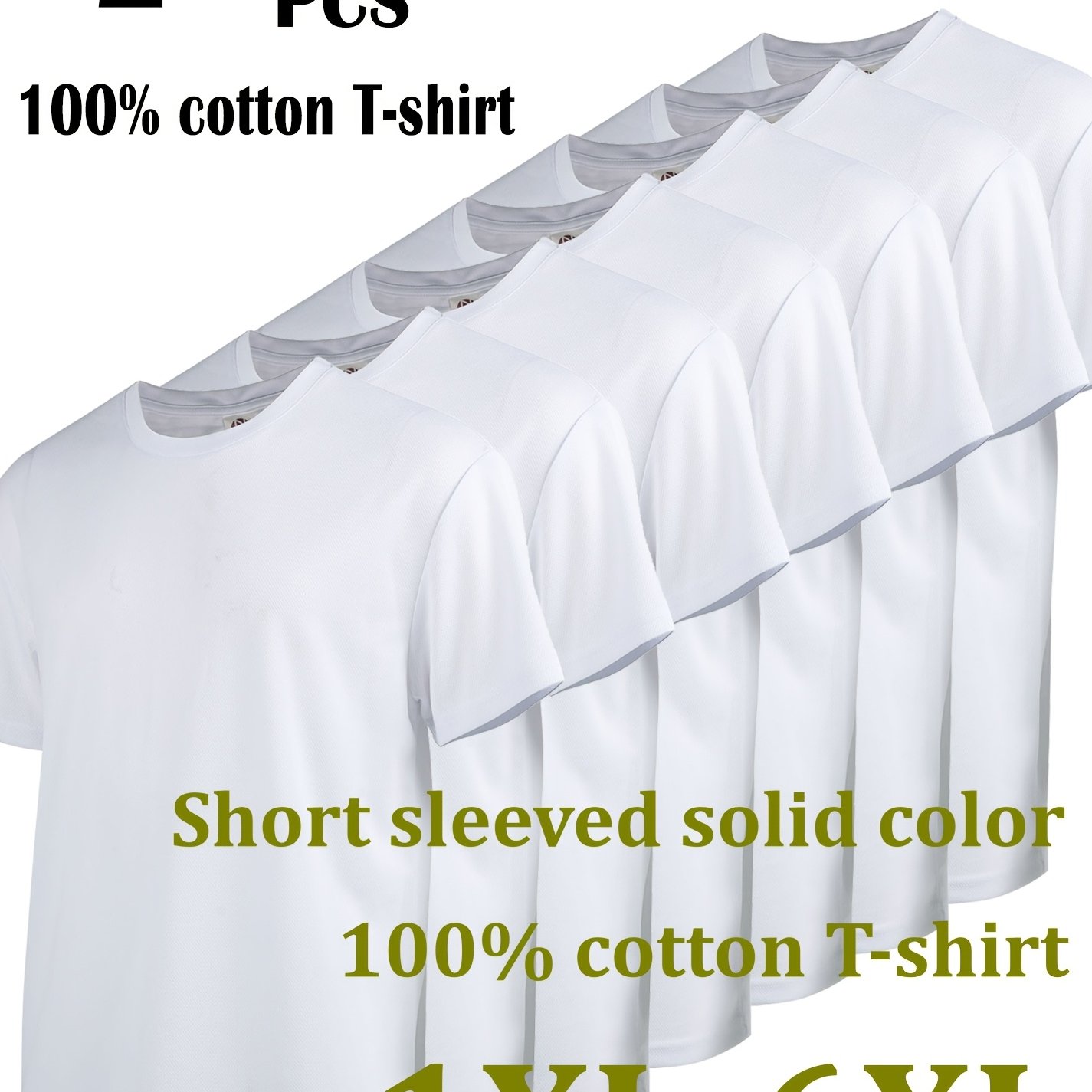 7pcs Men's Summer Plus Size Pure Cotton Short-sleeved T-shirt, Breathable, Comfortable, Fishing, Sports, Daily Undershirt, Plus Size