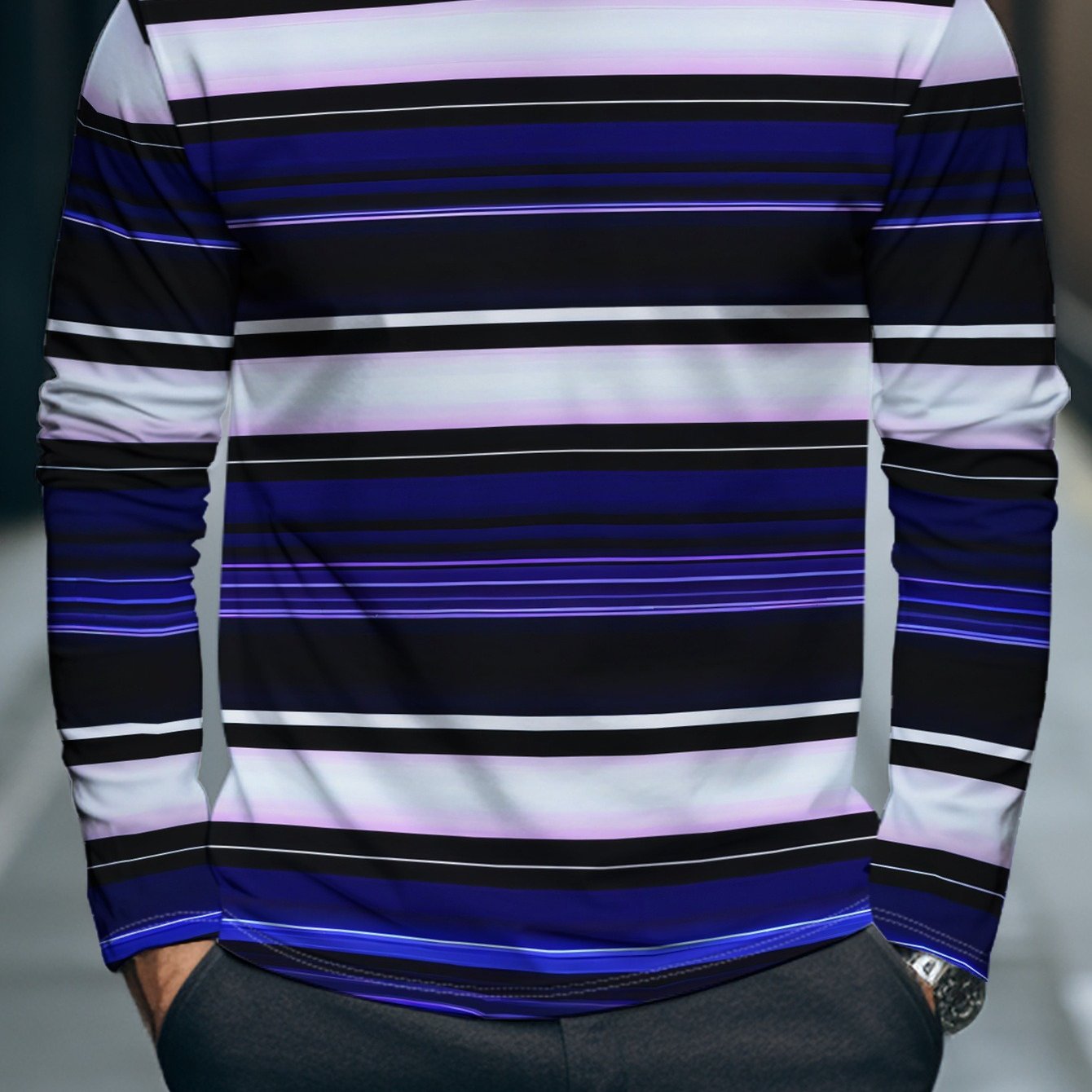 TEMU Printed Design â Not Textured/embroidery/sequins Men's Long Sleeve T-shirt, New , Breathable Striped Print Top, Casual And Versatile Crew Neck