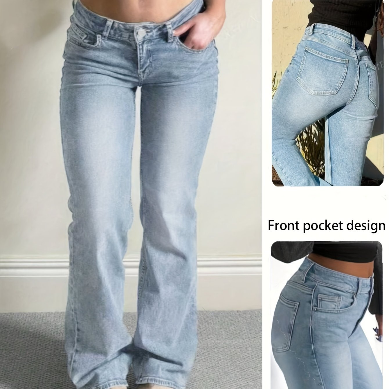 Fashion Casual 's High-stretch Denim Low-waist Rivet Flare Pants
