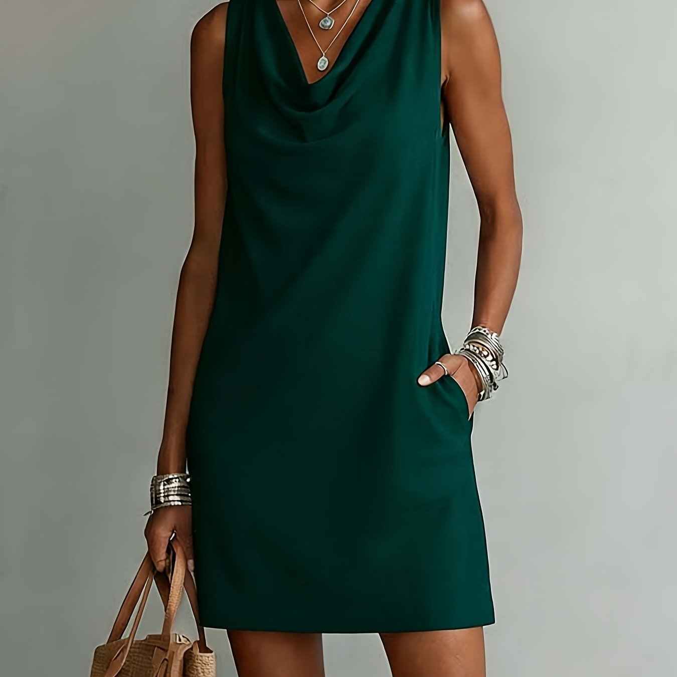 Image of Women's Vintage Solid-color, Elegant Long-sleeved, Off-shoulder Mid-length Skirt Casual And Dress