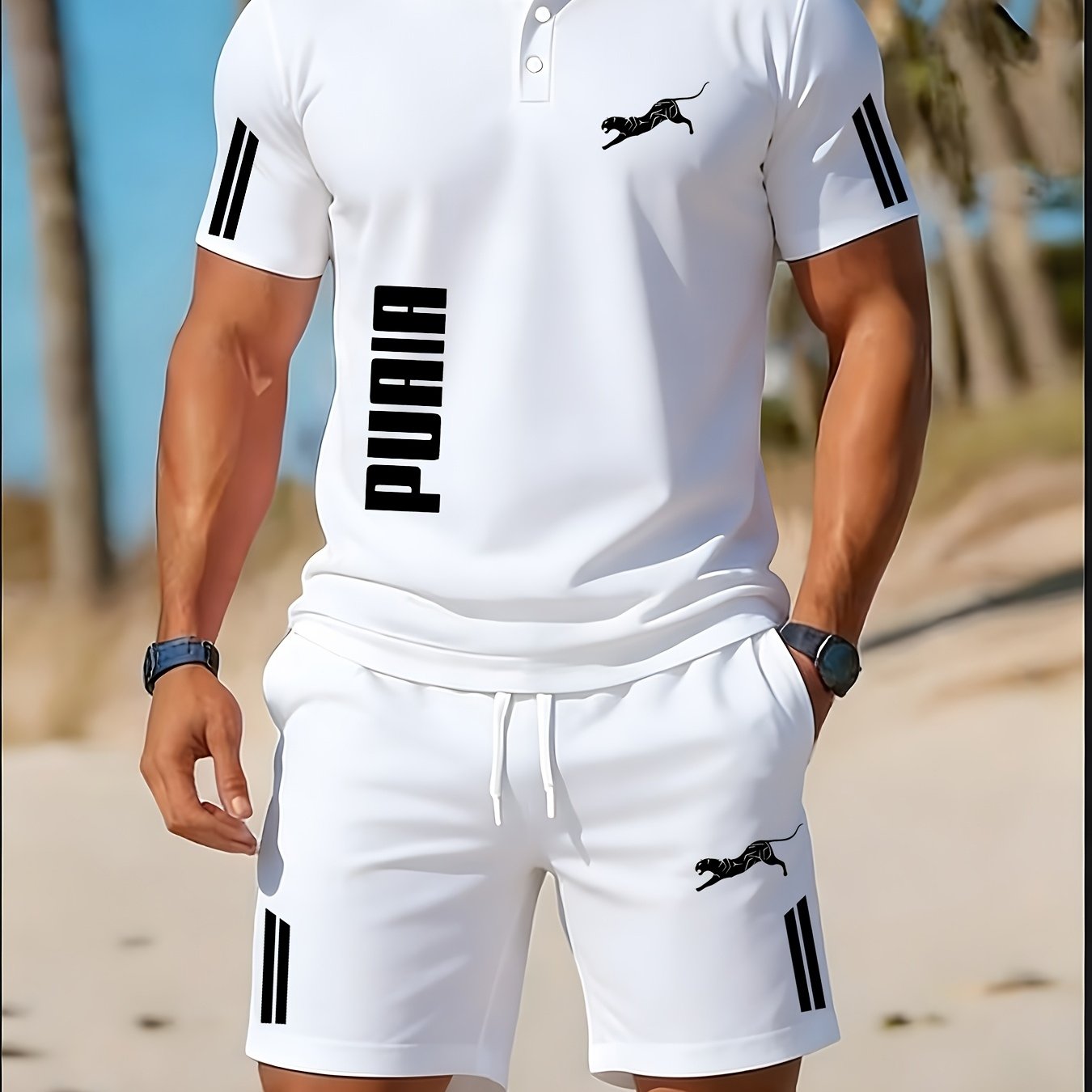 Image of Men's Outdoor Casual Shirt Set Easy 2pcs Set In-style For Home Daily Wear