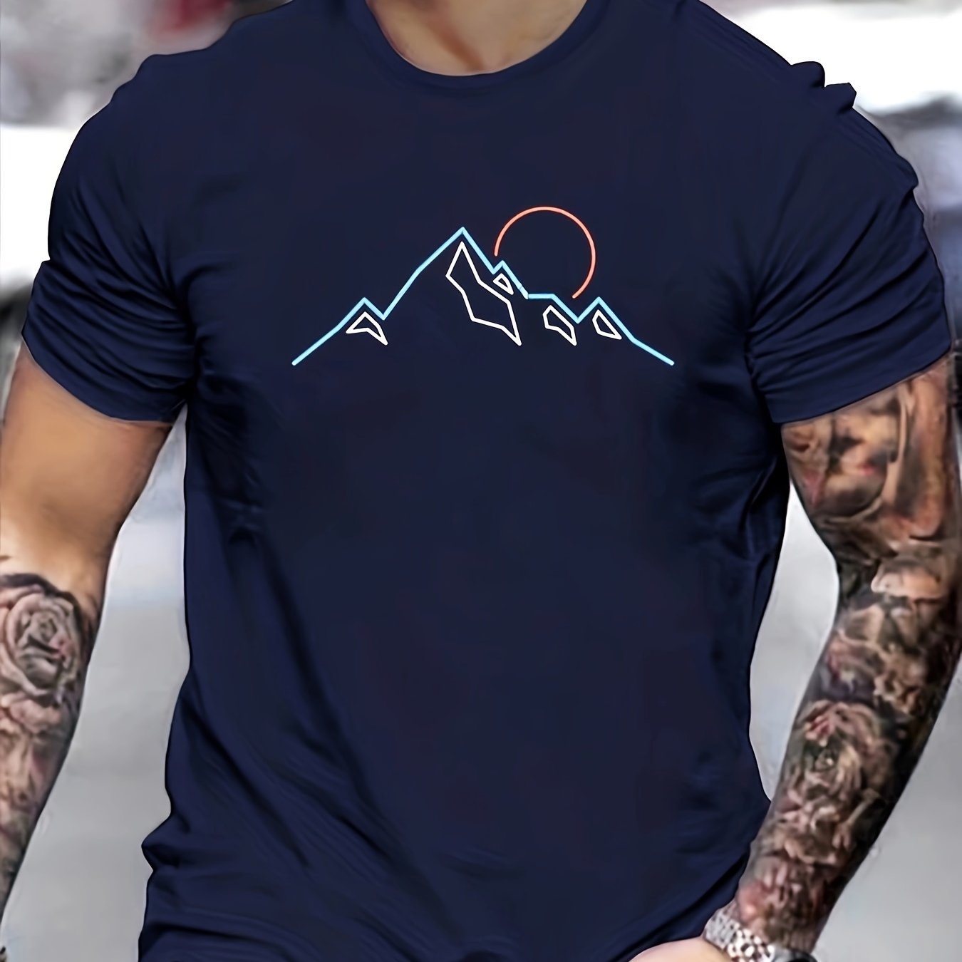 TEMU Men's Fashion Trendy Round Neck T-shirt, English Print, Suitable For Spring And Summer