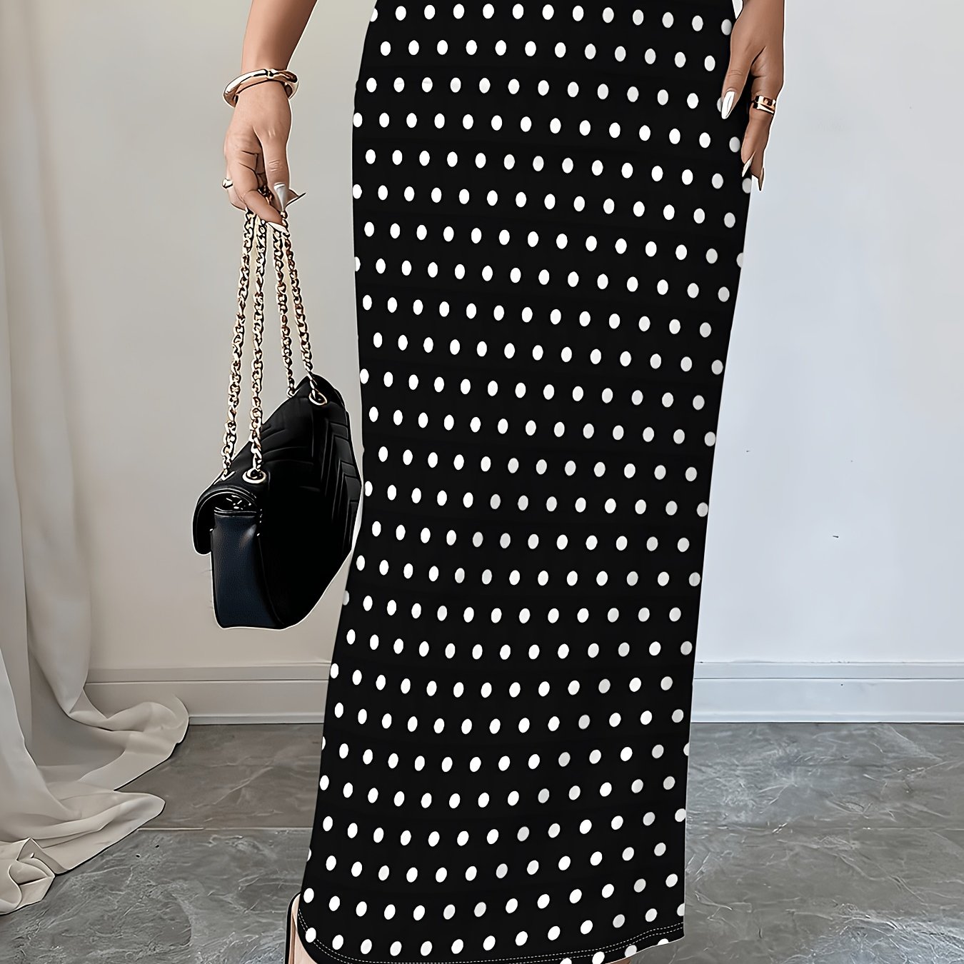 TEMU Women's Elegant And Fashionable Printed Long Dress - Elastic Waist Design, Flowy A-line Silhouette, Suitable For Evening Banquets, Cocktail
