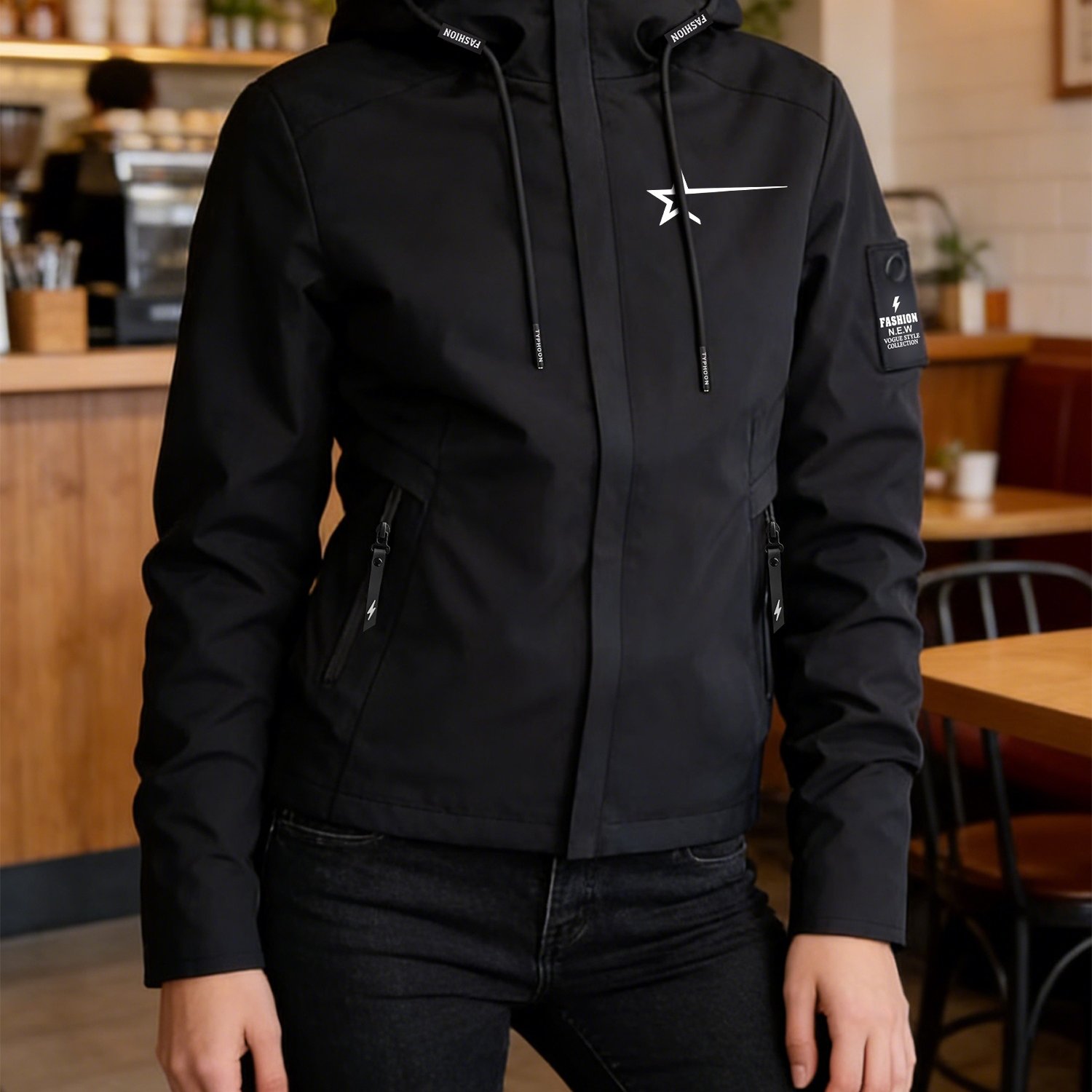 TEMU This Women's Hooded Windbreaker Color , Featuring A Minimal Print. A Stylish And Piece With A Loose Yet Fit, Perfect For Urban Street Style.