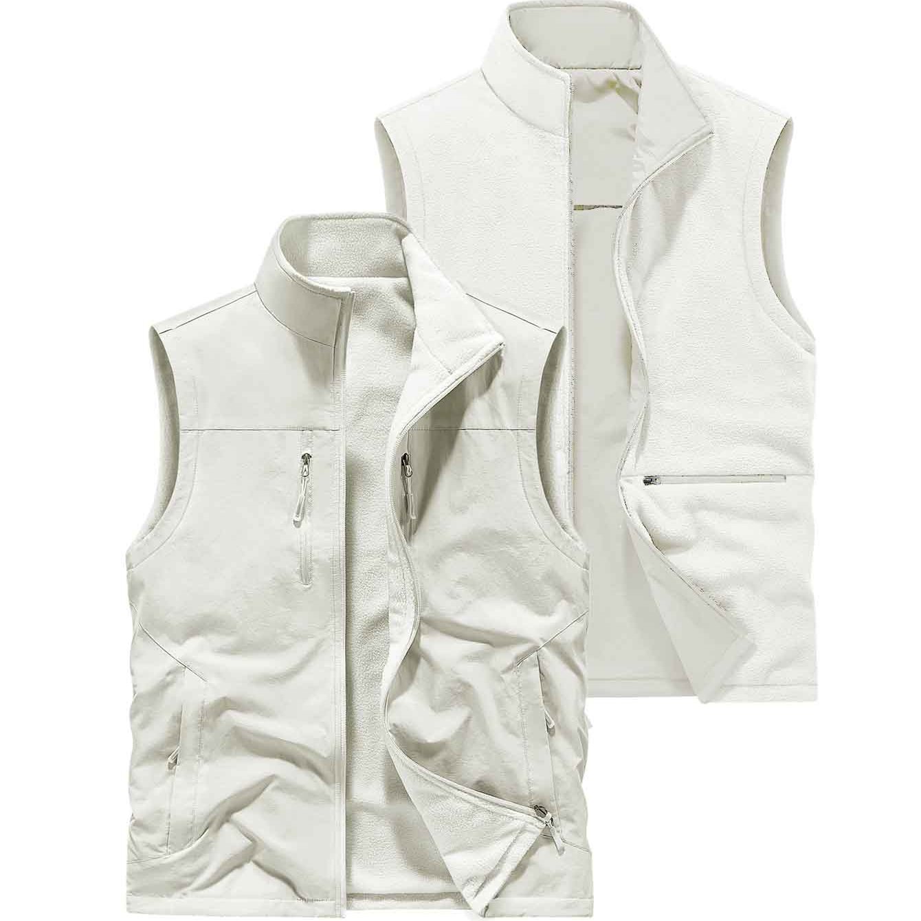 TEMU Obm Men's Sportswear And Functional Warm Jacket, Reversible High-quality Multi-pocket Large Pocket -lined Solid Color Fishing Vest, Men's Casual
