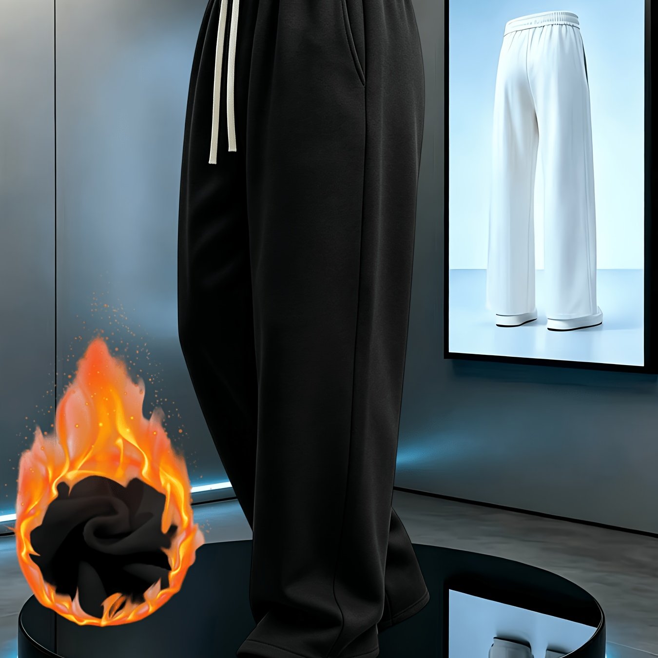 TEMU Men's Autumn Winter Casual Fleece-lined Warm Sweatpants, Drawstring Solid Color Running Trousers, Versatile Long Pants - Loose Straight Fit |