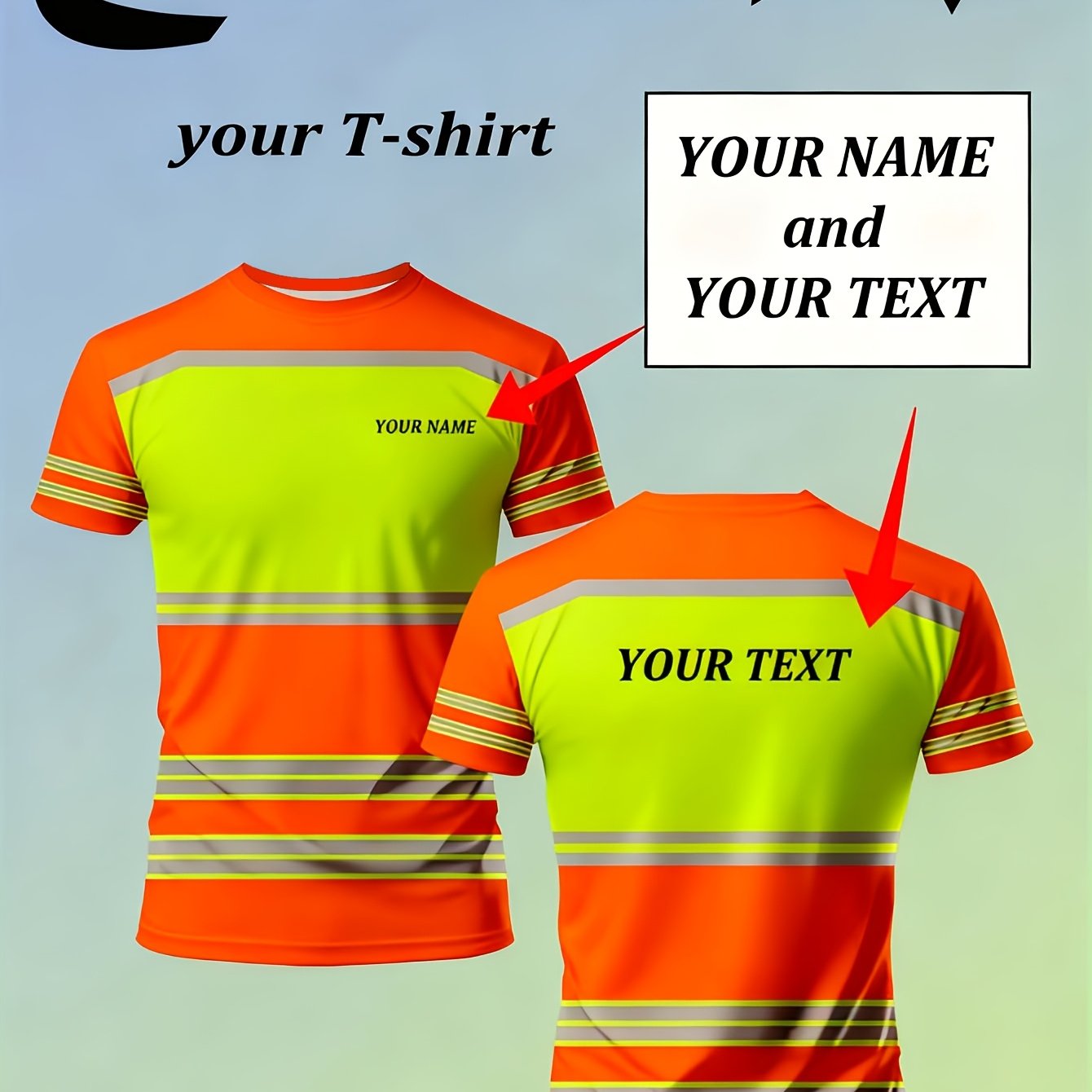 TEMU Printed Design- Not Textured/2d Printing Men's Custom Short Sleeve Construction Site Breathable T-shirt With Printed Name Text Work Clothes