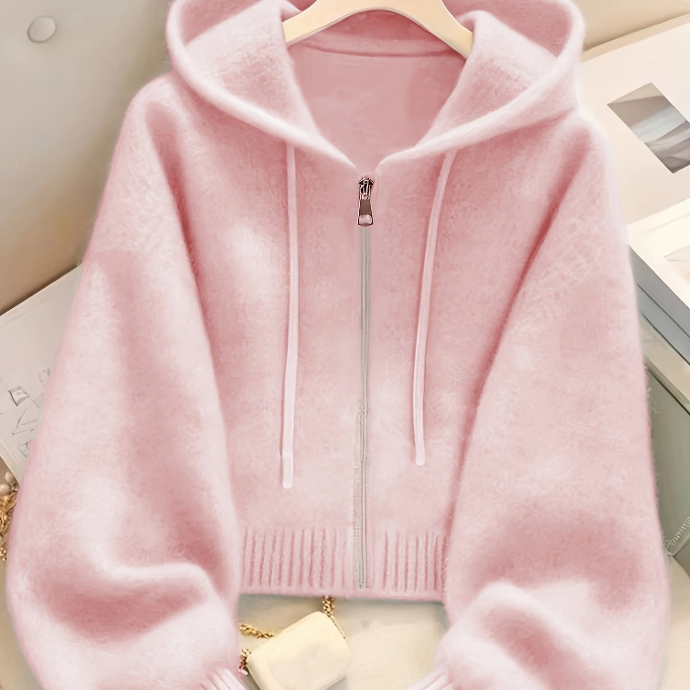 [] Cardigan With Hood, Drawstring Button-front Top, Niche Fashion Statement Blouse, Women's Apparel, Autumn/winter