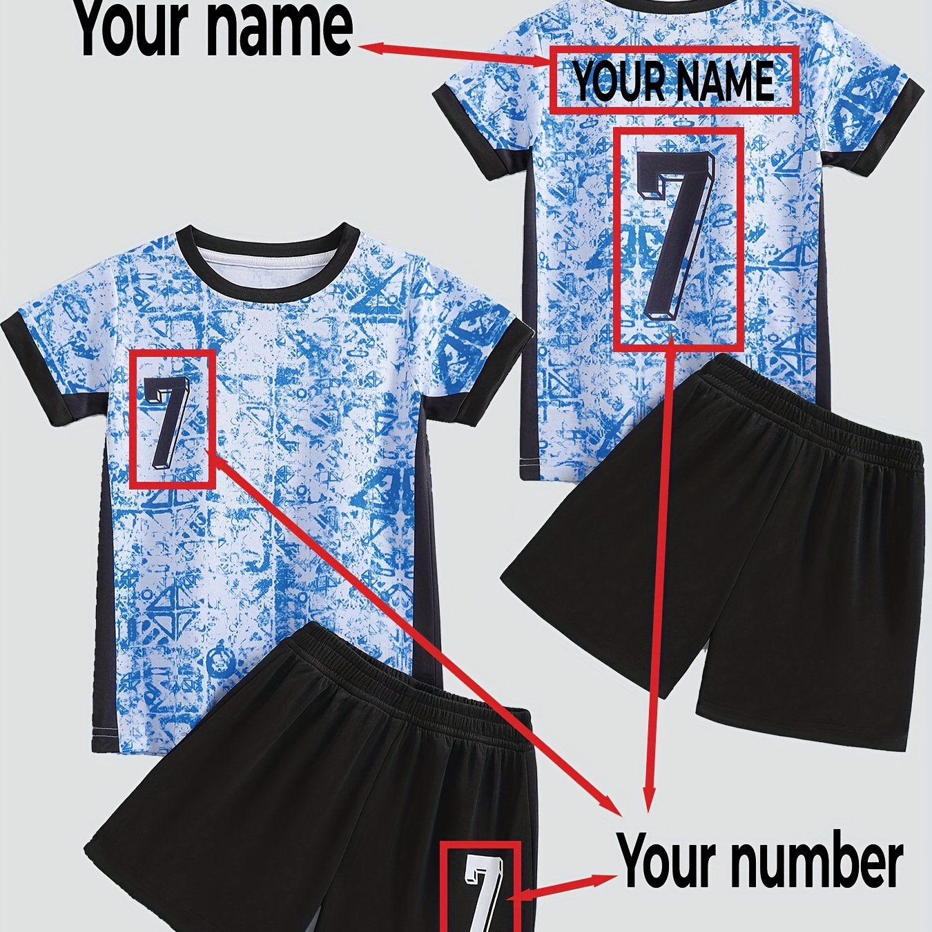 TEMU Customizable Kids Jersey & Shorts Set - Dry Polyester Crew Neck Training Outfit Name & For Children Under 12 - /summer Athletic Knit , For