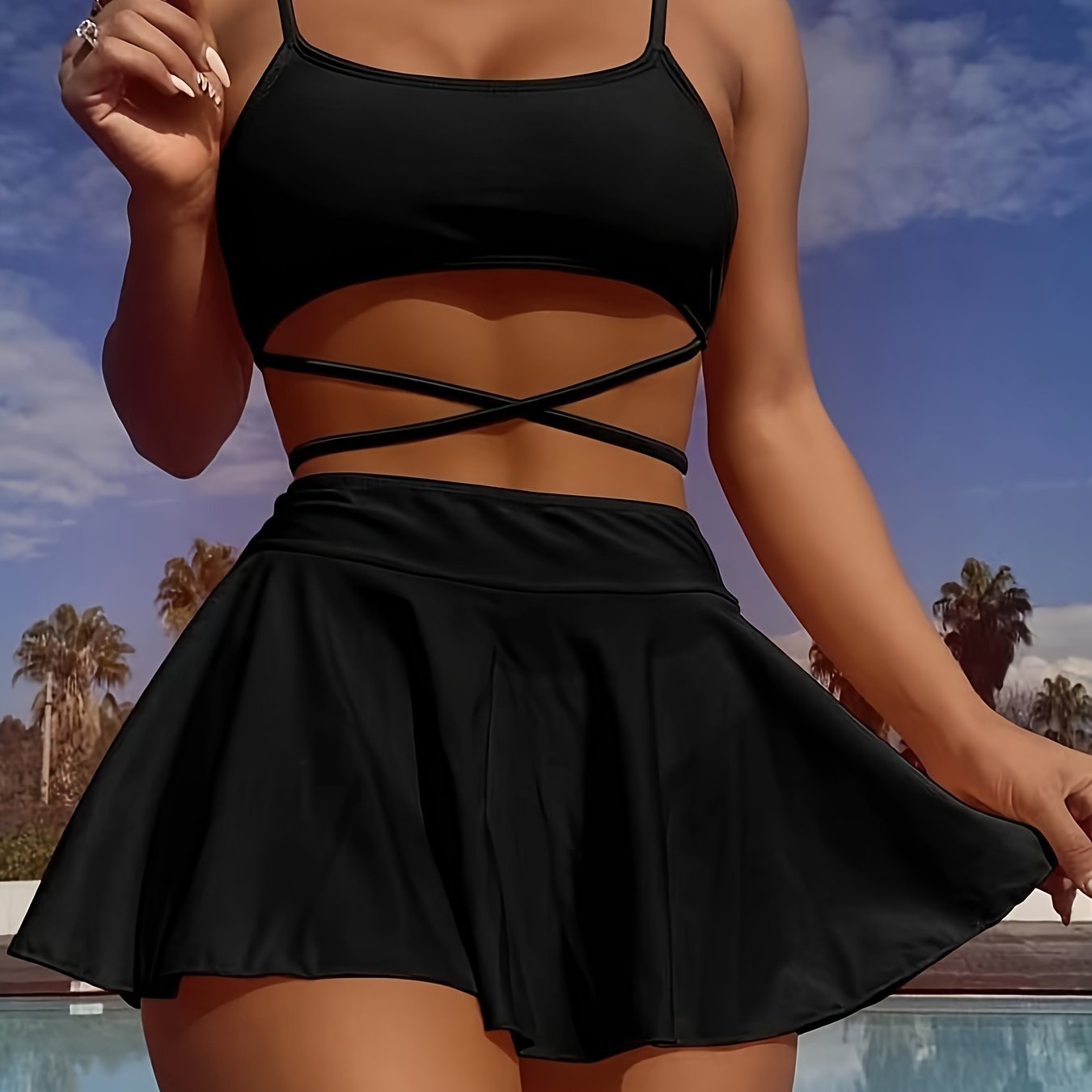 Bikini 3pcs Set, Solid Color, European And , Separated Swimsuit, Sexy High-waist, Solid Color