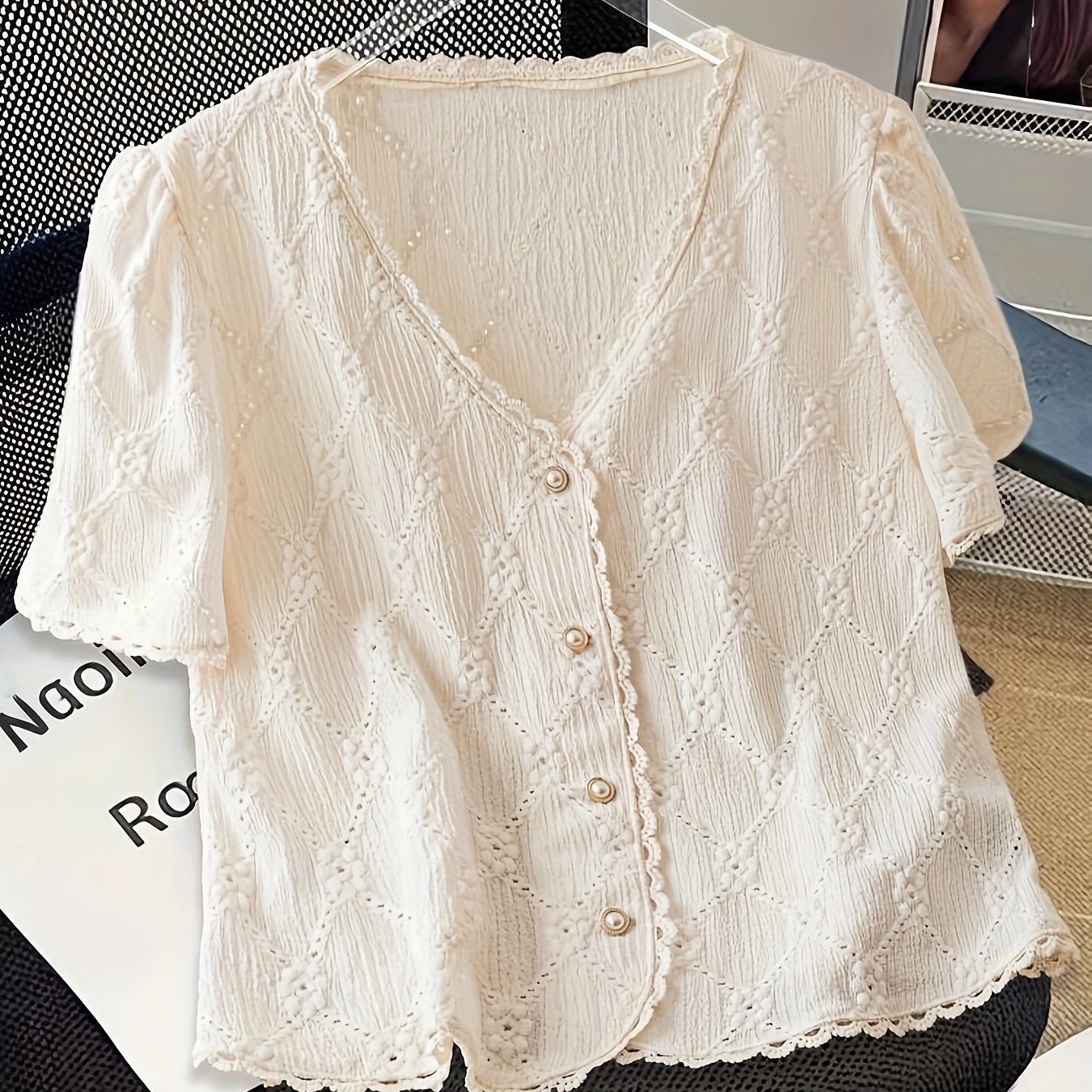 TEMU Women's Commuter Simple Solid Color Short Sleeve Shirt, Casual Fashion