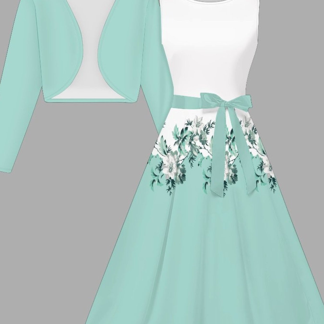 Women's Fashion Dress Set, Floral Print Design, Short Coat And Vest Dress With Belt, Wear, , For Elegant Ladies