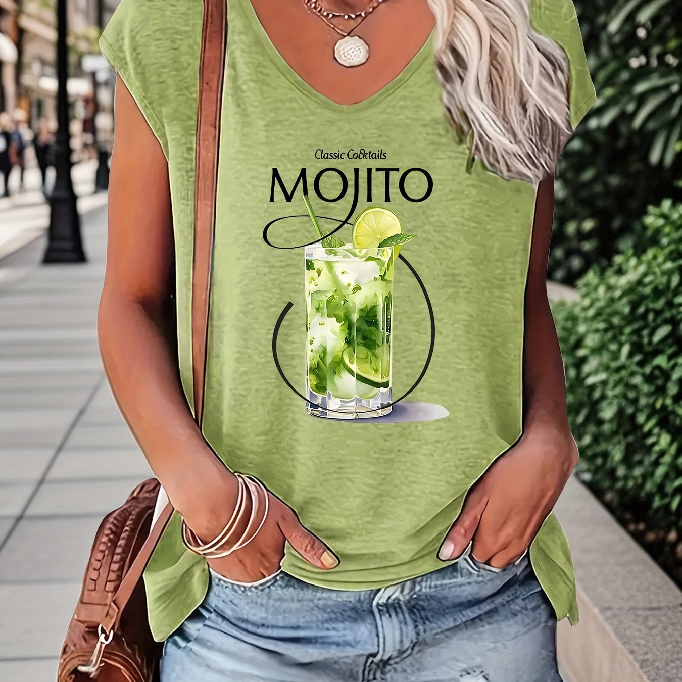 TEMU Plus Size, Plus Size Letter Print T-shirt, Short Sleeve V Neck Casual Top For Summer & Spring, Women's Plus Size Clothing