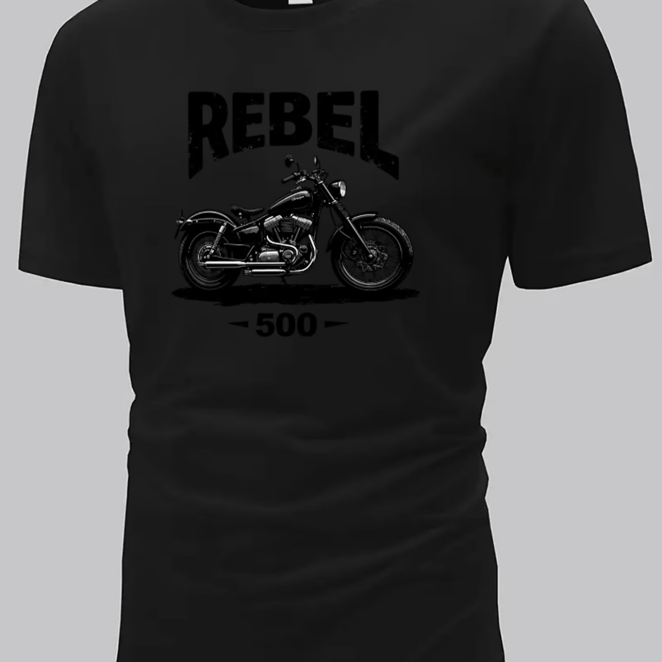 TEMU Men's 500 Graphic T-shirt - Vintage Biker Style, Soft And Breathable, Fashionable And Versatile, Print Design, Crew Neck, Short Sleeve Summer