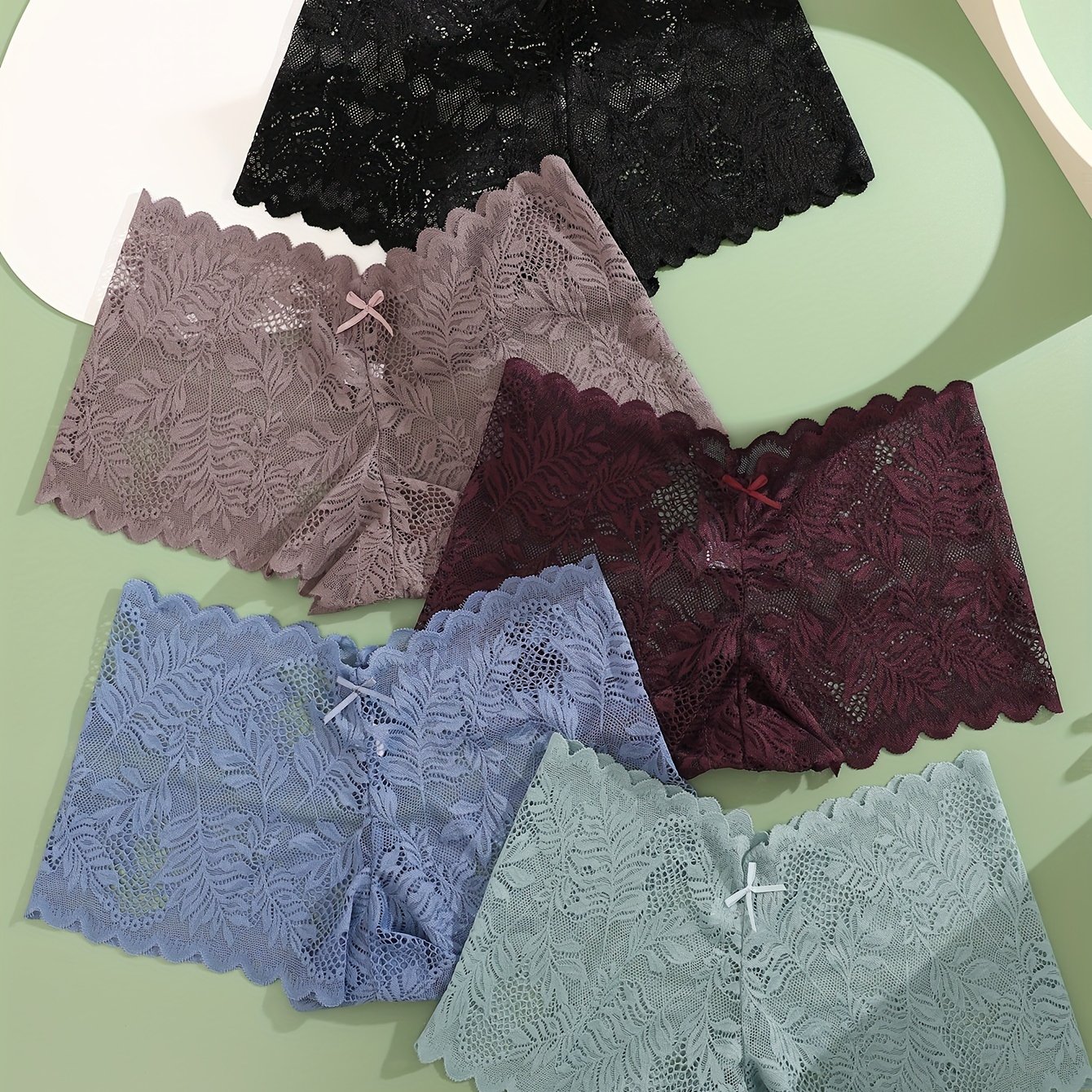 TEMU 5pcs Lace Sheer Boyshorts, Sexy Breathable Stretchy Intimates Panties, Women's Lingerie & Underwear