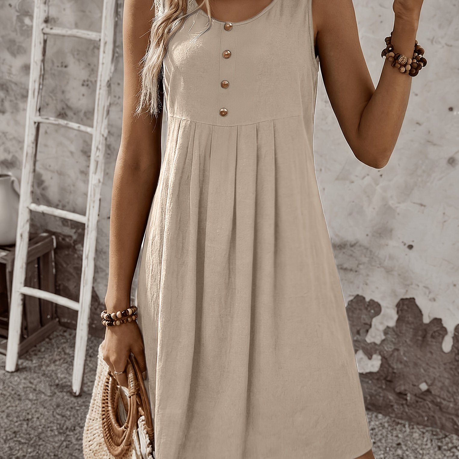 Image of Summer Women's Vest Dress Fashion Comfortable Sexy Vacation Essential Pleated Skirt Button-up Short Skirt
