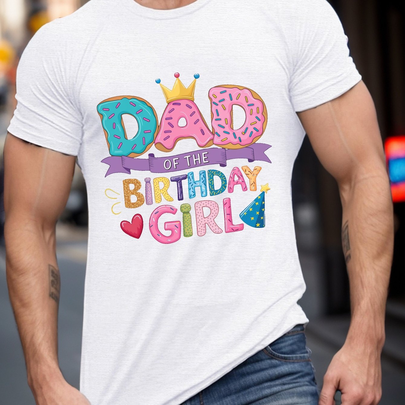 TEMU Men's Birthday Dad T-shirt, 100% Polyester Crew Neck Short Sleeve Tee, Casual Summer Knit Fabric With Geometric Pattern, Regular Fit, 150gsm -