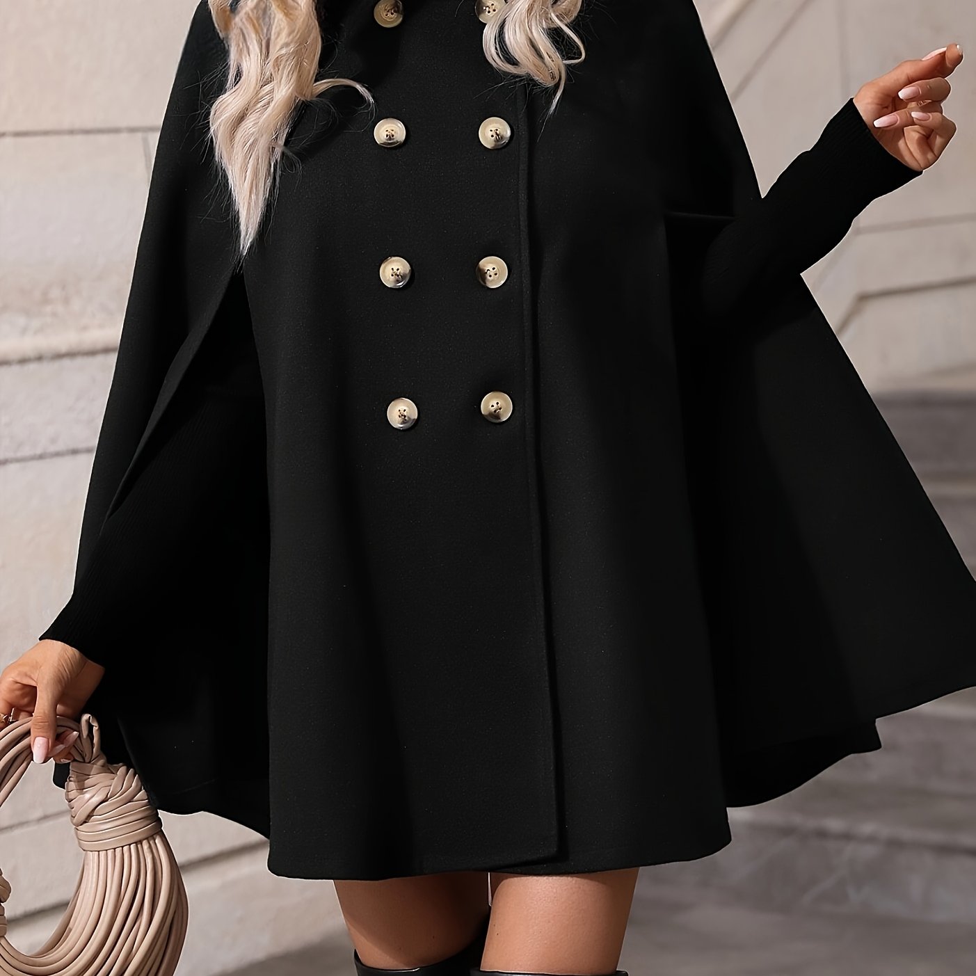 TEMU Elegant Special Double-breasted Cloak Sleeve Cape Women's Fall Winter Wear