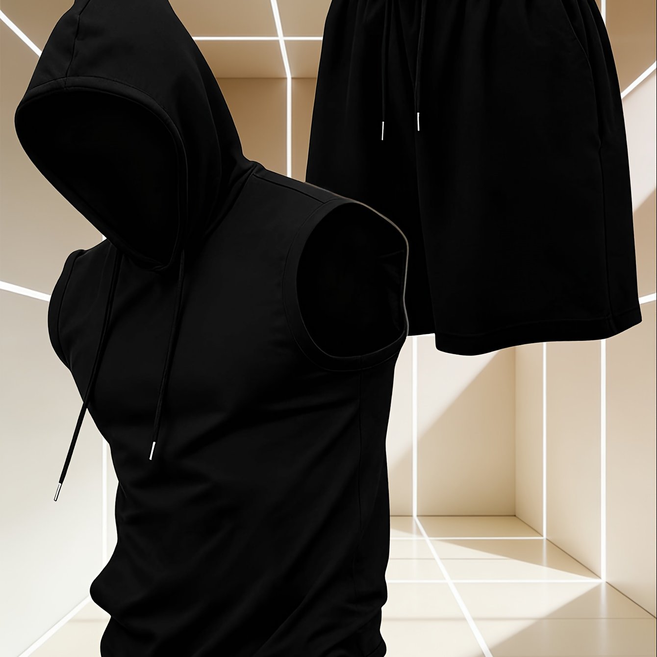 TEMU New Summer Collection Of Solid Color Men's Casual Sports Sleeveless Hoodies And Shorts Set, Perfect For Outdoor Activities And Versatile Summer