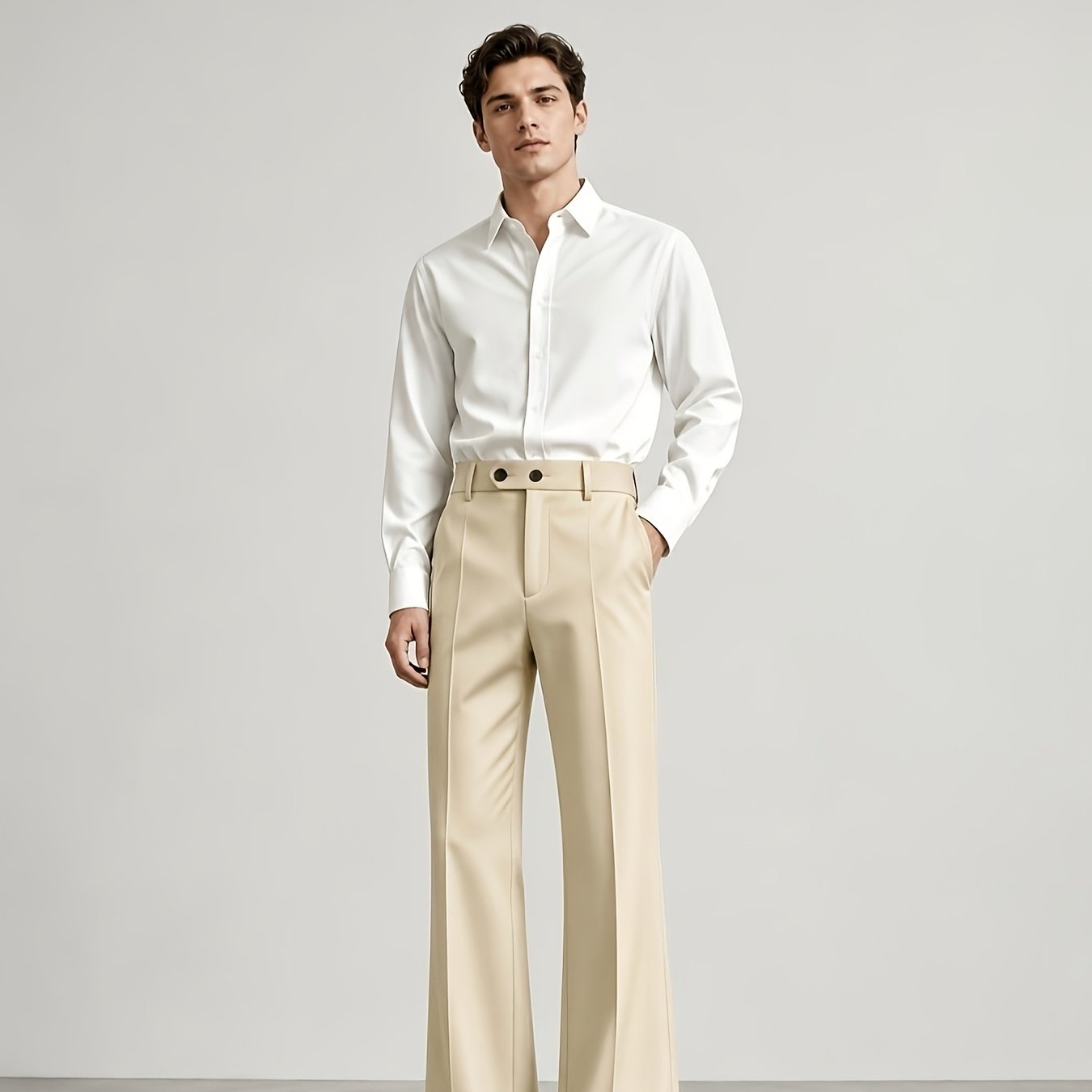 TEMU 1pc Men's High Waist Flared Dress Trousers, Stretch Wrinkle Resistant Suit Pants, Casual Flare Trousers For Office Daily