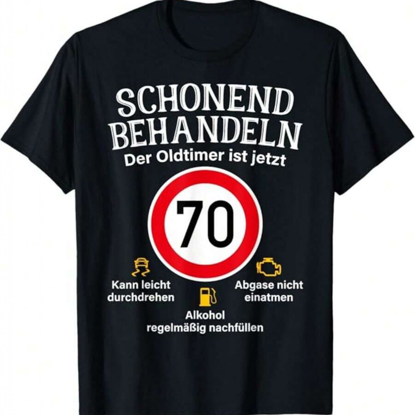 Image of Men's Funny German 70th Birthday T-shirt - 70 Kmh Speed Limit Sign With German Text - Humorous 70 Year Driver Novelty Gift For German Fans, Birthday Party & Casual Attire