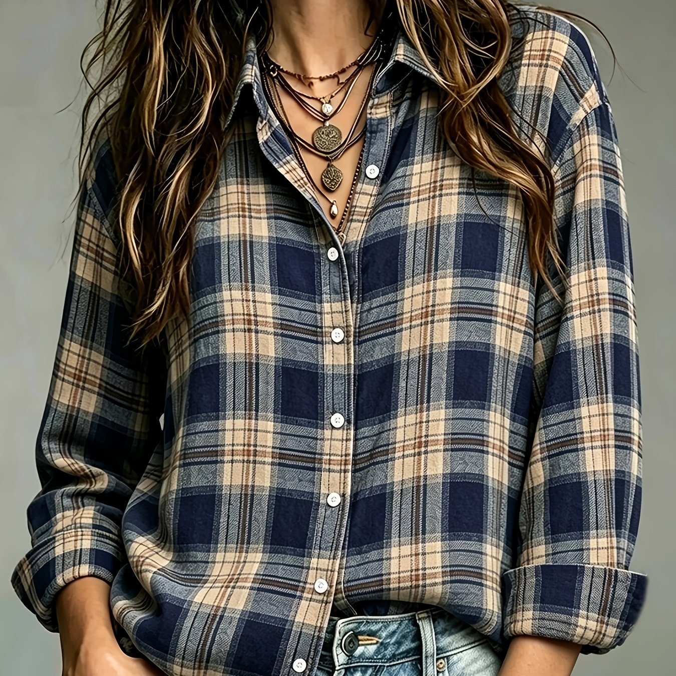 TEMU Women's Casual Single-button Cardigan Collar Shirt, Autumn Style