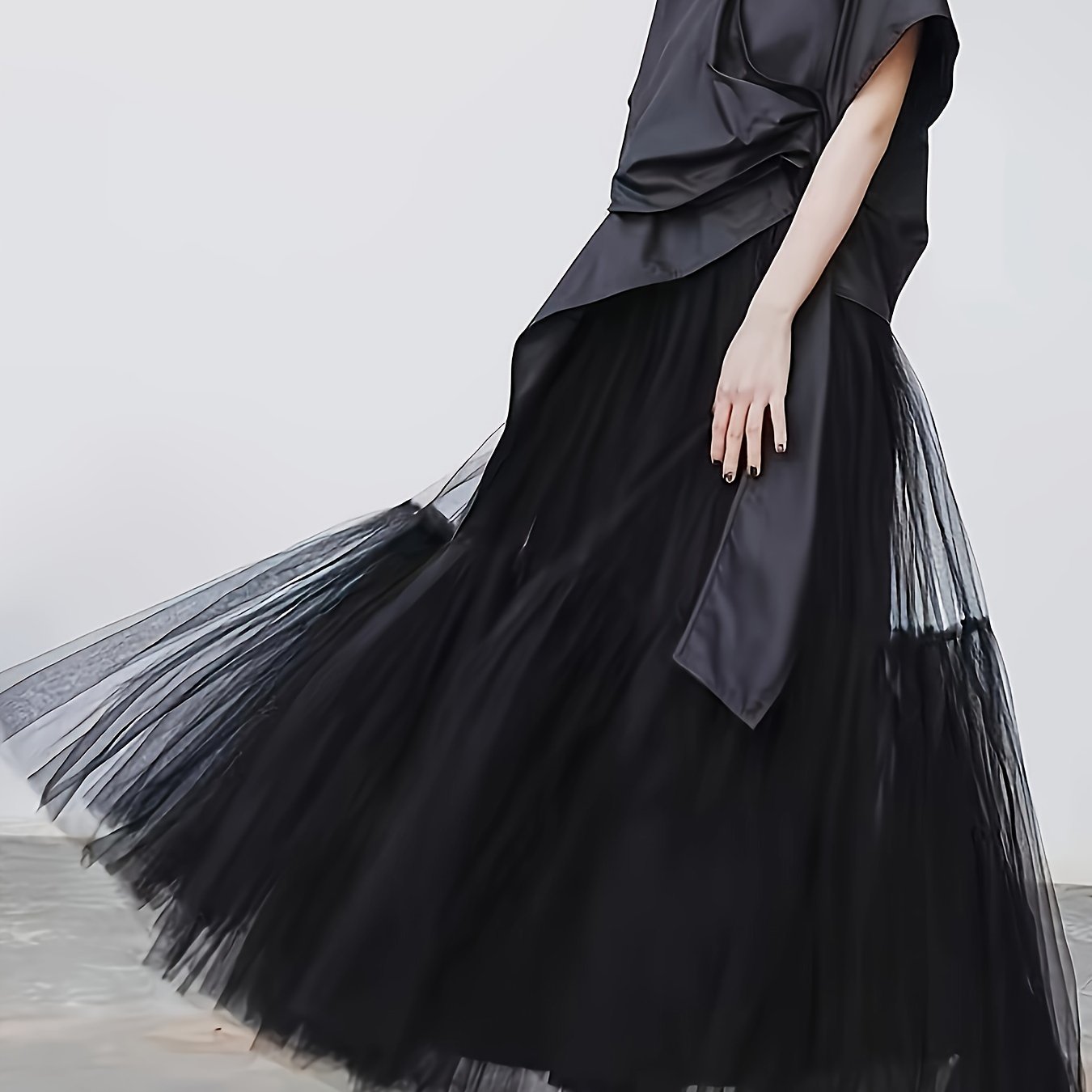 E-shop Plus Size - Plus Size - Plus Size Damen Einfarbiger Langer Tüllrock, 90 cm Langer A-Linien Rock mit hohem Bund, für einen luftigen, verspielten