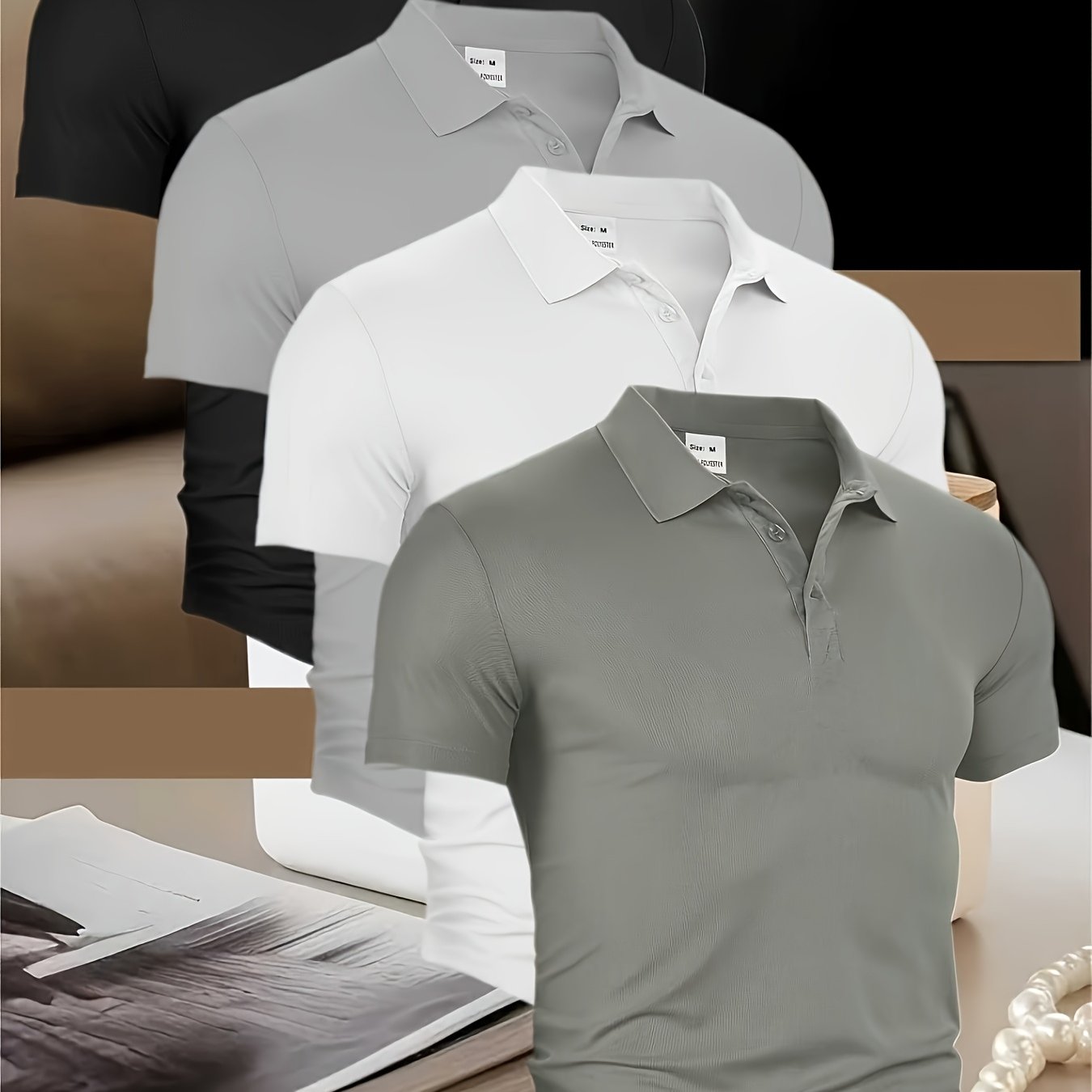 TEMU Ensemble 4 pièces - Polo pour homme, manches courtes - Décontracté, , design - Convient à diverses occasions - Confortable, respirant et - Coupe
