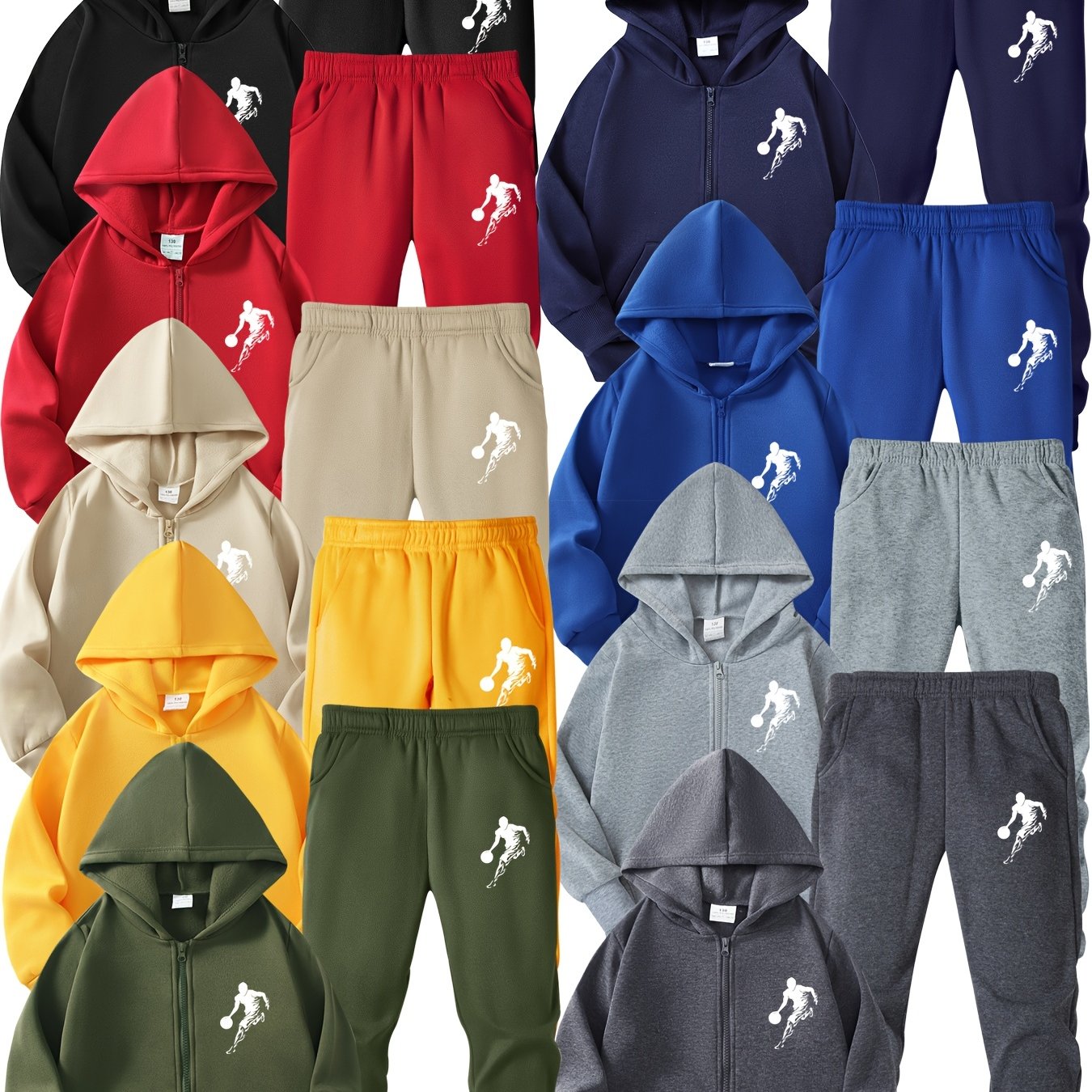 Image of 4pcs Boys' Set, Random Color Delivery - Long-sleeved Zip-up Hoodie And Pants With Pockets - Spring And Autumn Outdoor Leisure Activity Clothing, For Outdoor, Boys Tracksuit Set