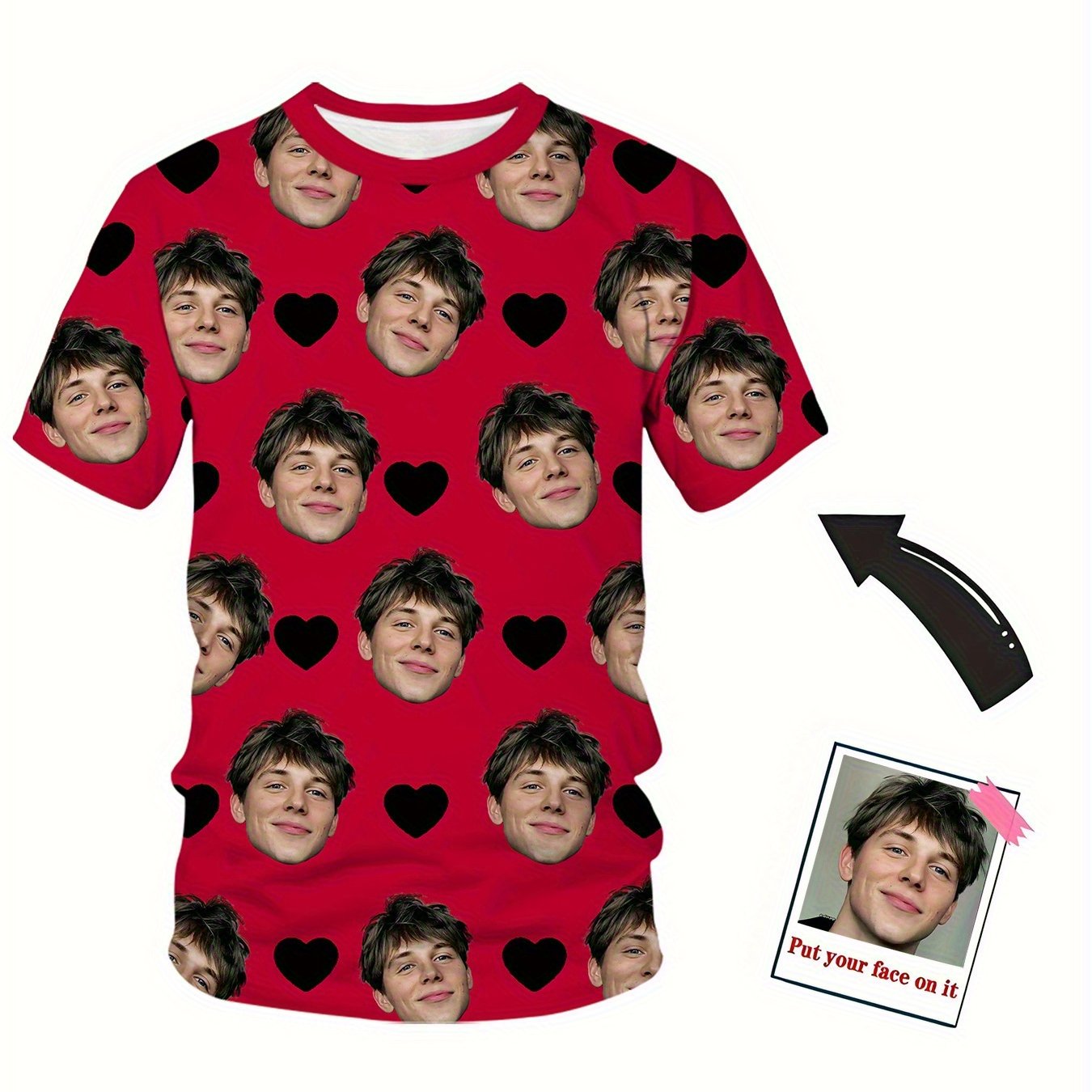 TEMU T-shirts pour hommes personnalisables - de visage personnalisées, hauts d'été respirants et légers, col rond, coupe régulière, pour , et les