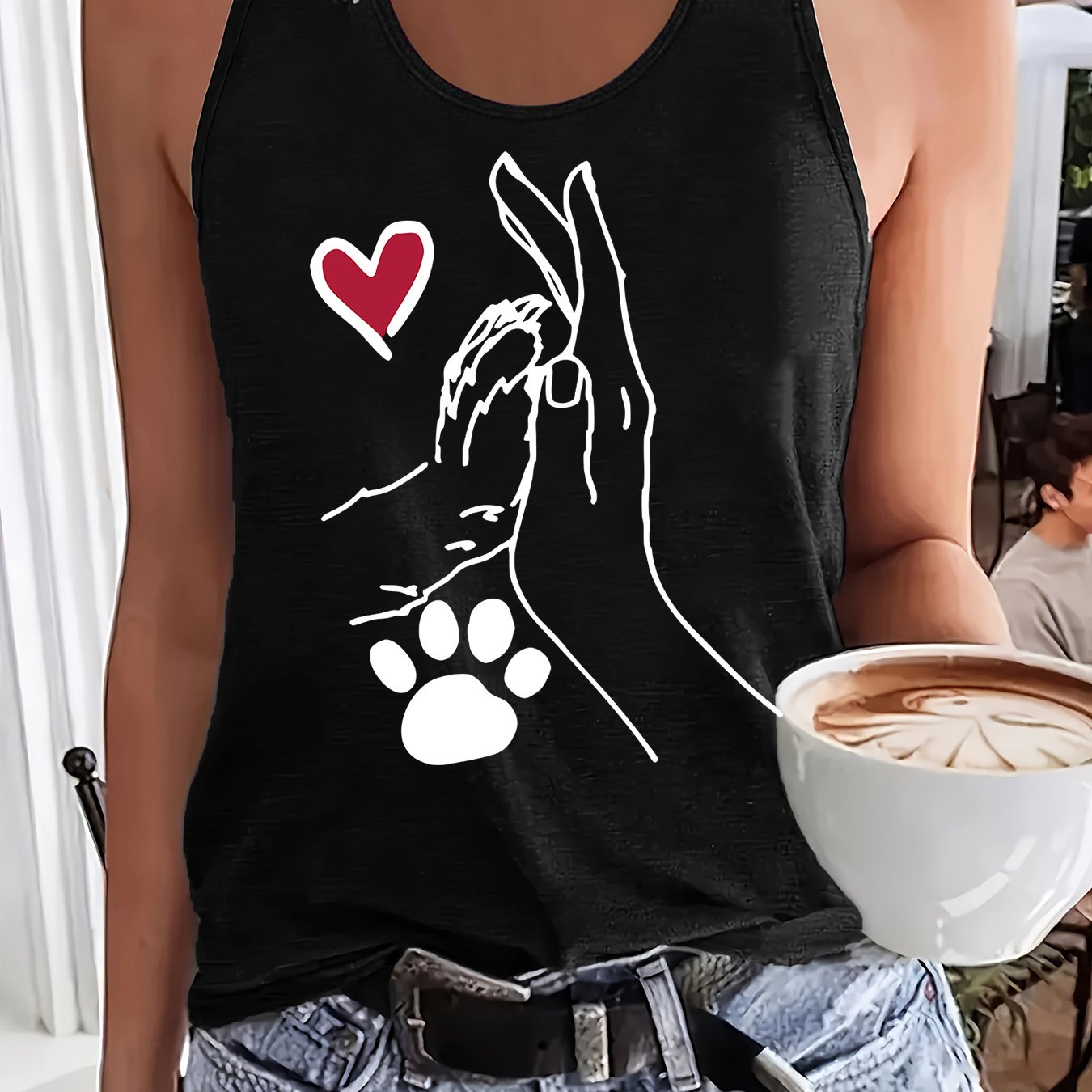TEMU Sleeveless Casual Tank Top With Graphic Design, Ideal For Spring And Summer, Women's Apparel