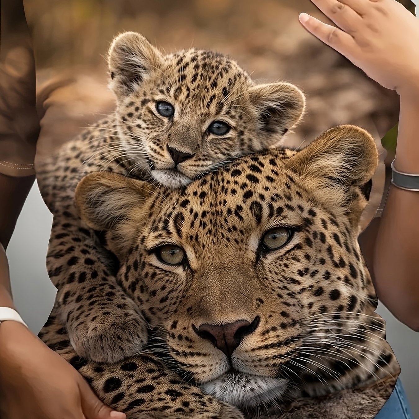 TEMU Women's Leopard Mother And Print T-shirt, African Wildlife Short-sleeve Crew Neck Casual Top, Plus Size Summer T-shirt