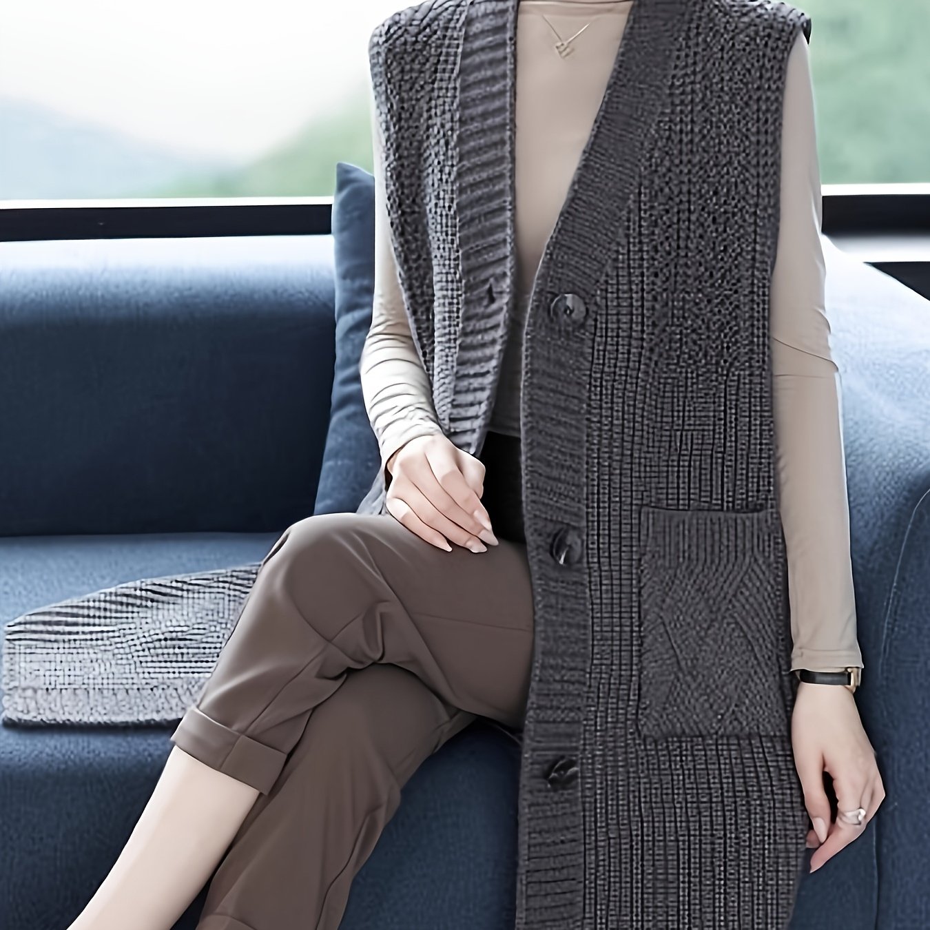 Image of Women's /autumn Mid-length Vest, Loose Sweater Cardigan For Layering