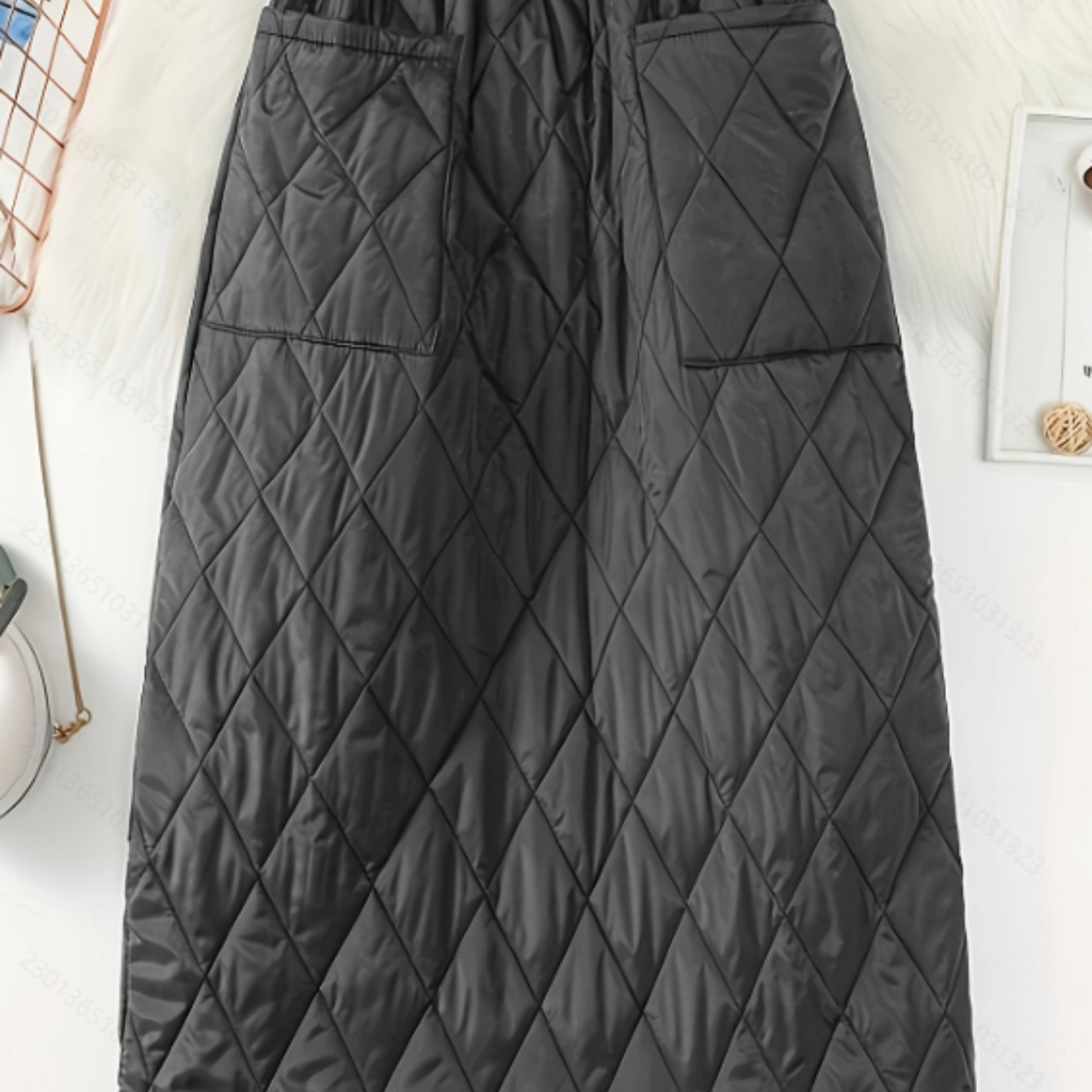 TEMU Women's Elegant Black Padded Skirt With Elastic Waist & - Warm Winter Skirt Suitable For ,, Office, Hand Washable Fall Winter Outfits,