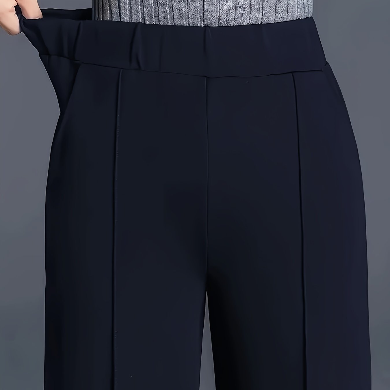 Image of Women's Elegant High-waist Straight-leg Trousers With Slant Pockets In A Solid Color