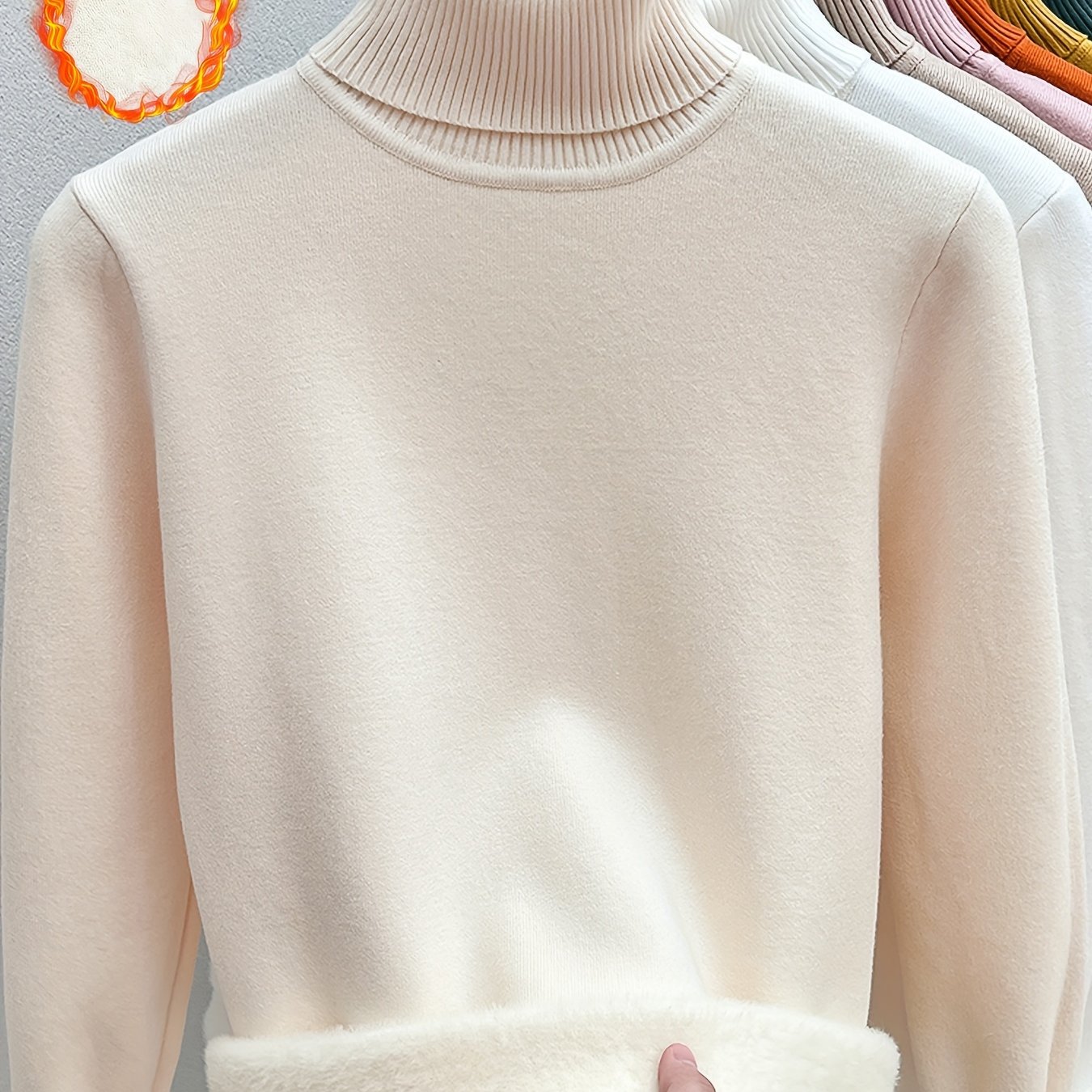 TEMU Solid Color Turtle Neck Sweater, Casual Long Sleeve Sweater For Fall & Winter, Women's Clothing