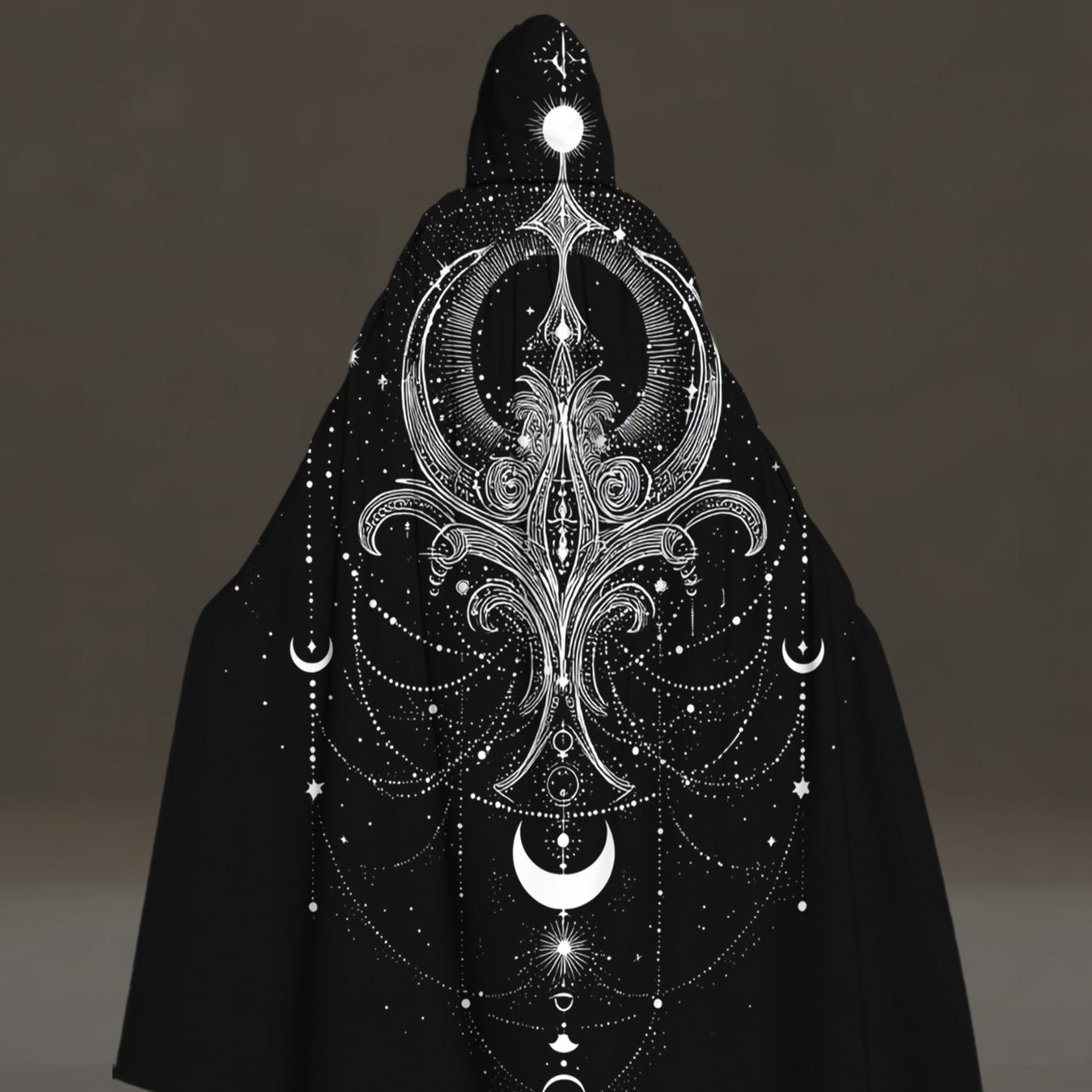 TEMU 1pc 1pcs Retro Celestial Crescent Hooded Robe - Full-body Print Hooded Cloak Suitable For Cosplay, Costume, Themed Parties, Machine Washable