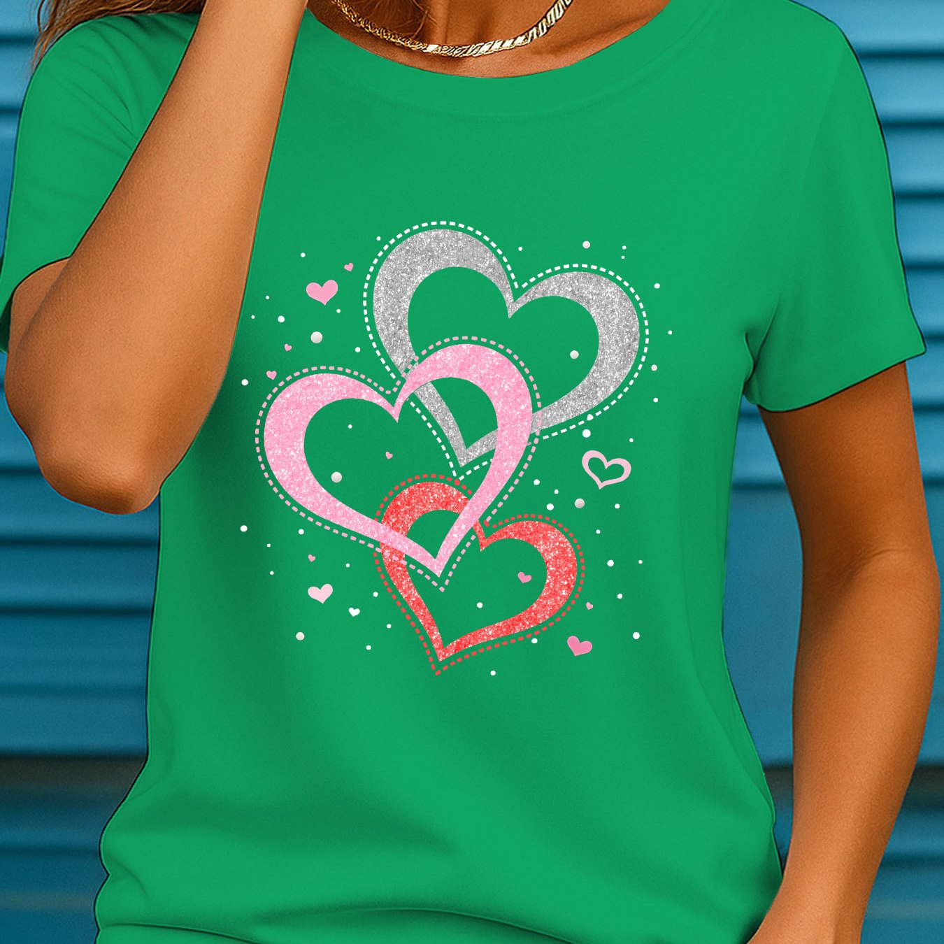 TEMU Soft Breathable New Sparkling Shape Print T-shirt - Women's Summer Casual Round Neck Short Sleeve Tee, Ii 110