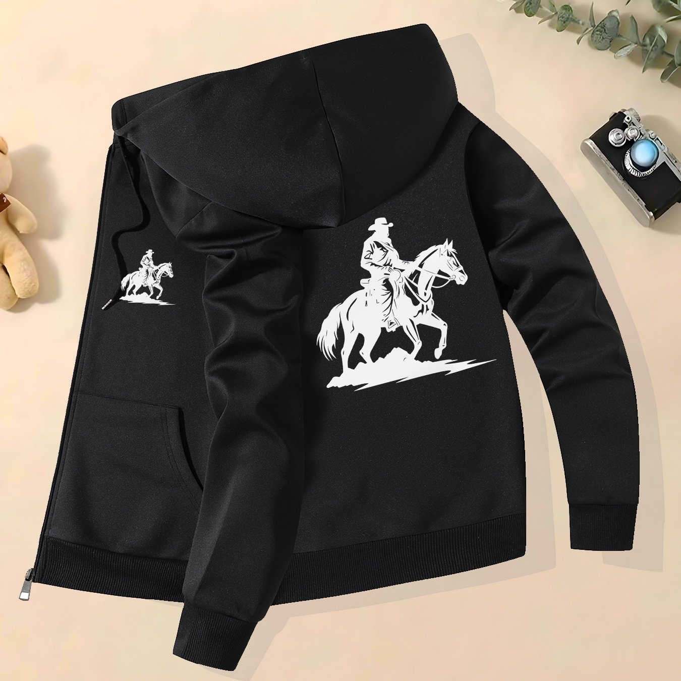 TEMU Men's Trendy Autumn/winter Hooded Jacket Riding Print, High-end Casual Collar Jacket, Stylish And Versatile Hooded Outerwear Top Jacket