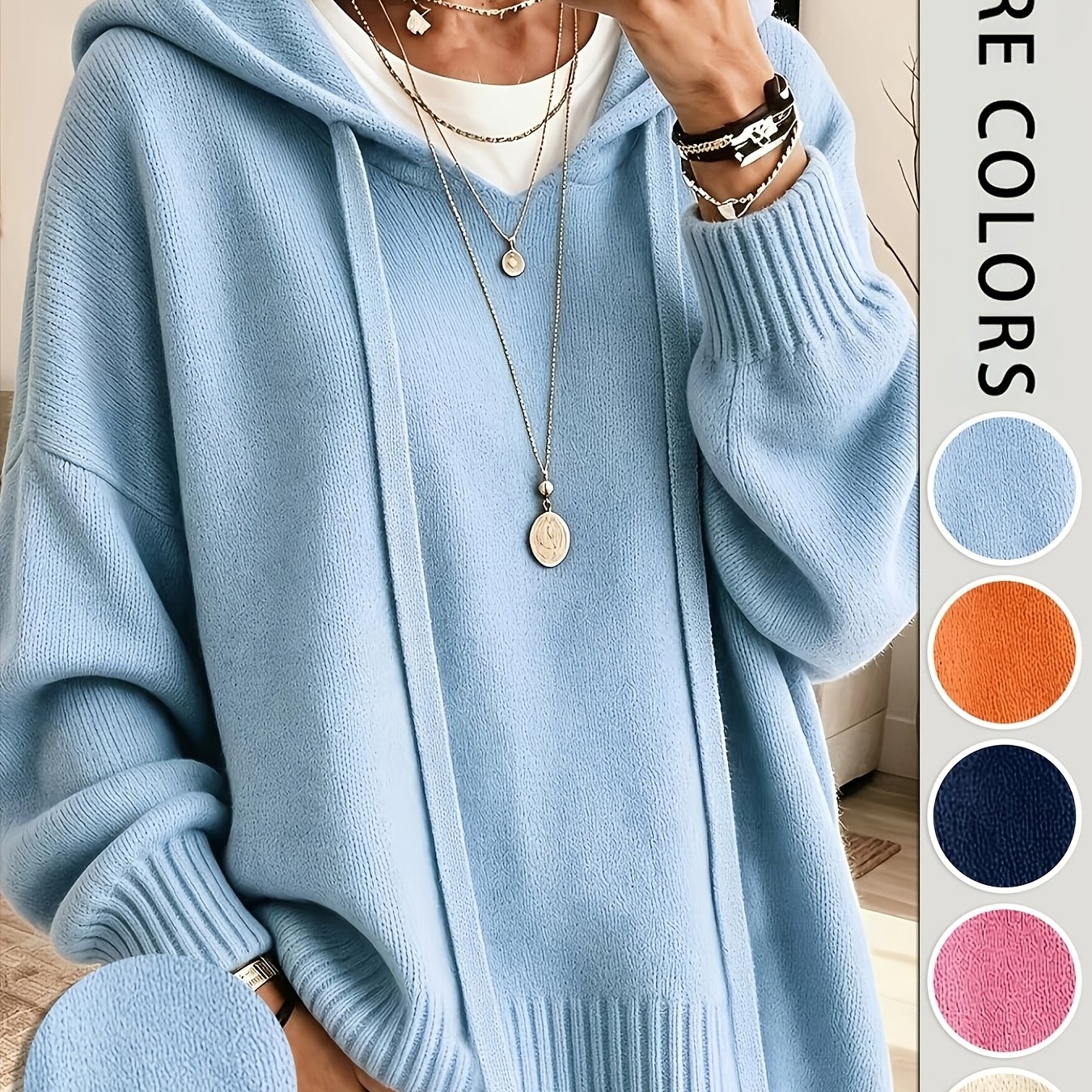 TEMU Sudadera holgada con capucha y cordón, elegante y versátil de larga con hombros caídos para el hogar, y salidas