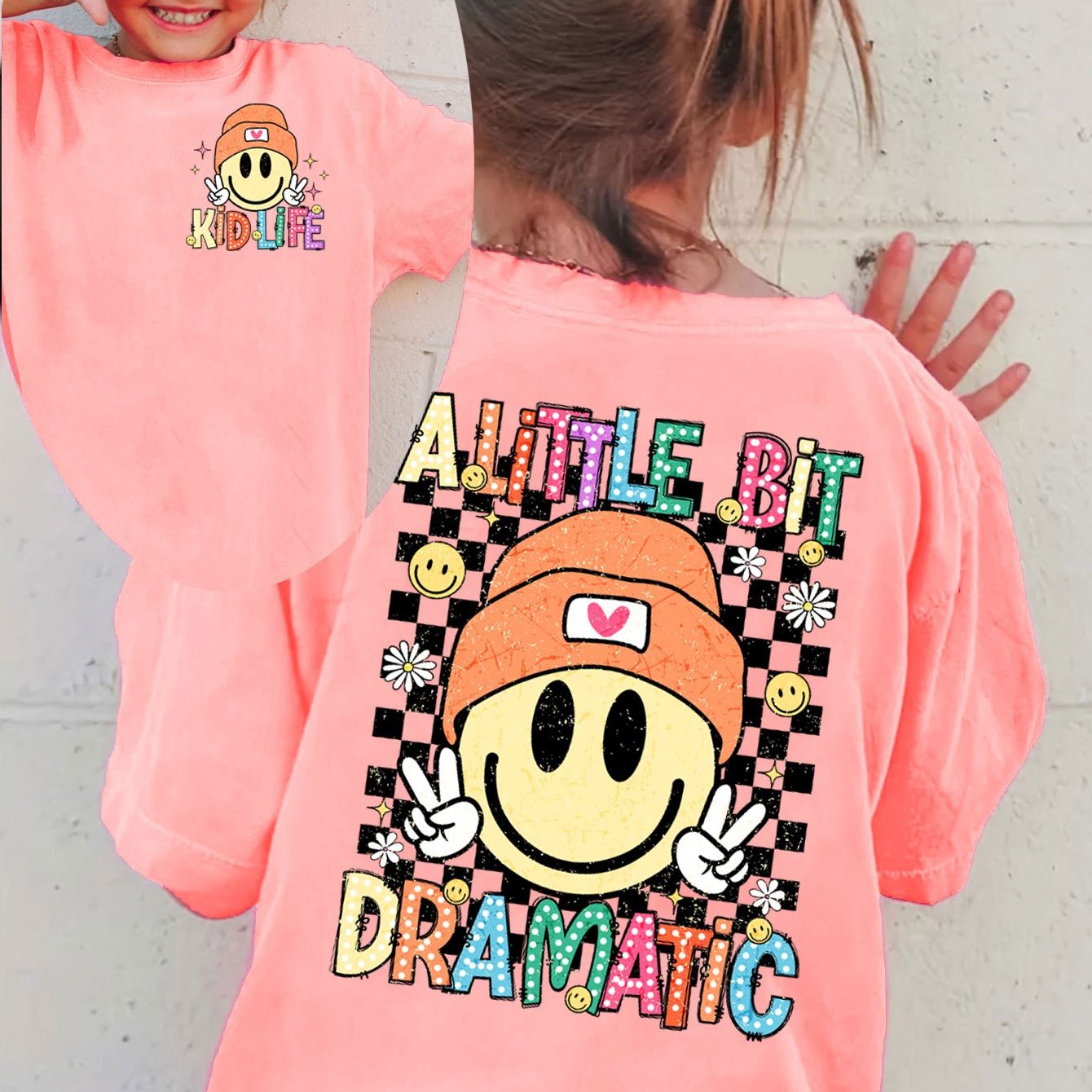 Summer Girls' " Dramatic" Cartoon Double-sided Print Girls' Loose T-shirt