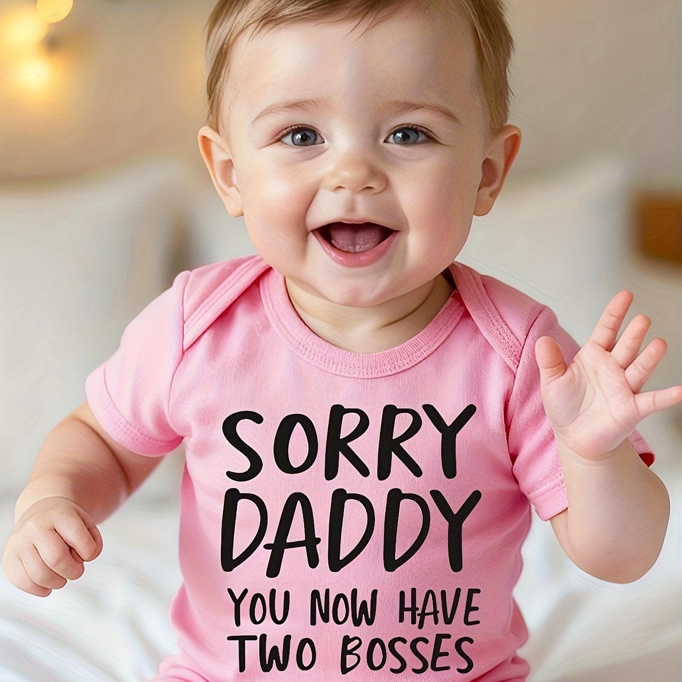 Image of Actflash " You Now Have 2 Bosses" Baby Girl Onesie - Funny Newborn Outfit, Onesie For Girls, Dad Pregnancy Announcement Gift Clothing, , Cozy Romper, Infant Outfit, New Parents, Perfect For Outdoor