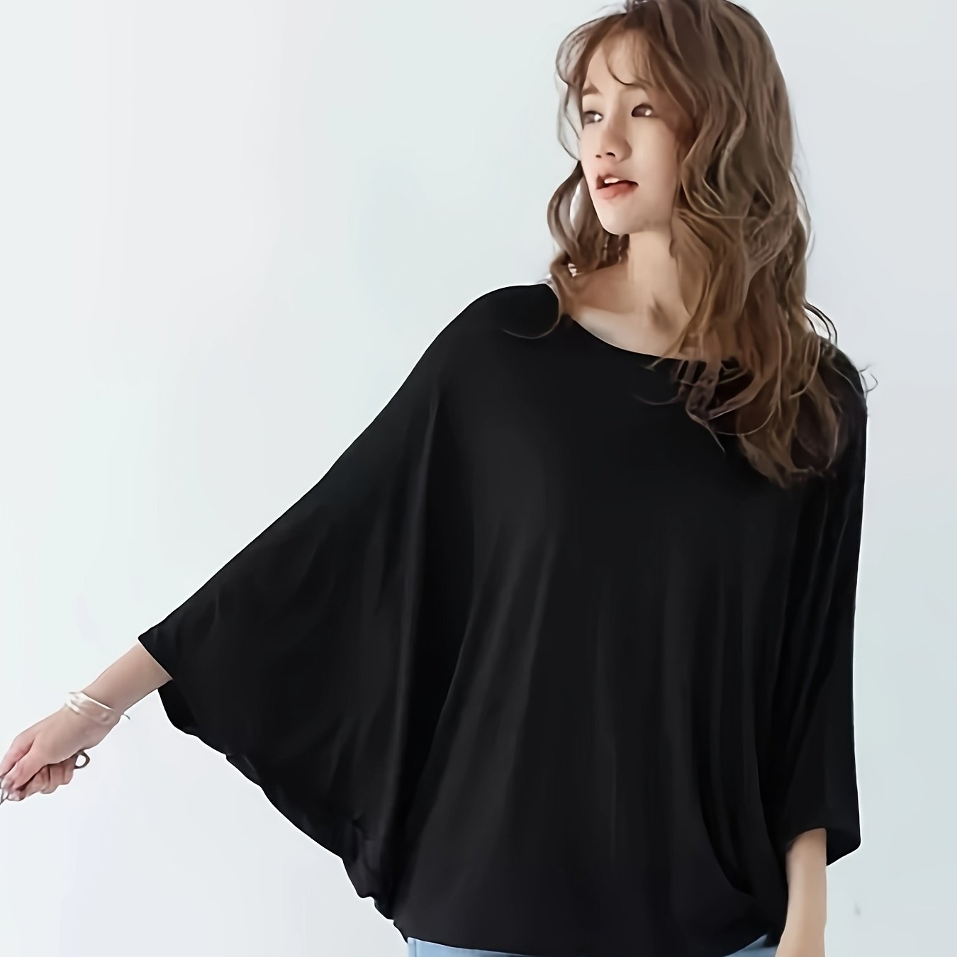 TEMU レディース 大きめバット袖Tシャツ - デート、仕事、パーティーに最適なルーズフィットブラウス | 軽量無地バットトップス | 春夏秋のワードローブの必需品 | 洗濯機洗い可 トなバットシャツ