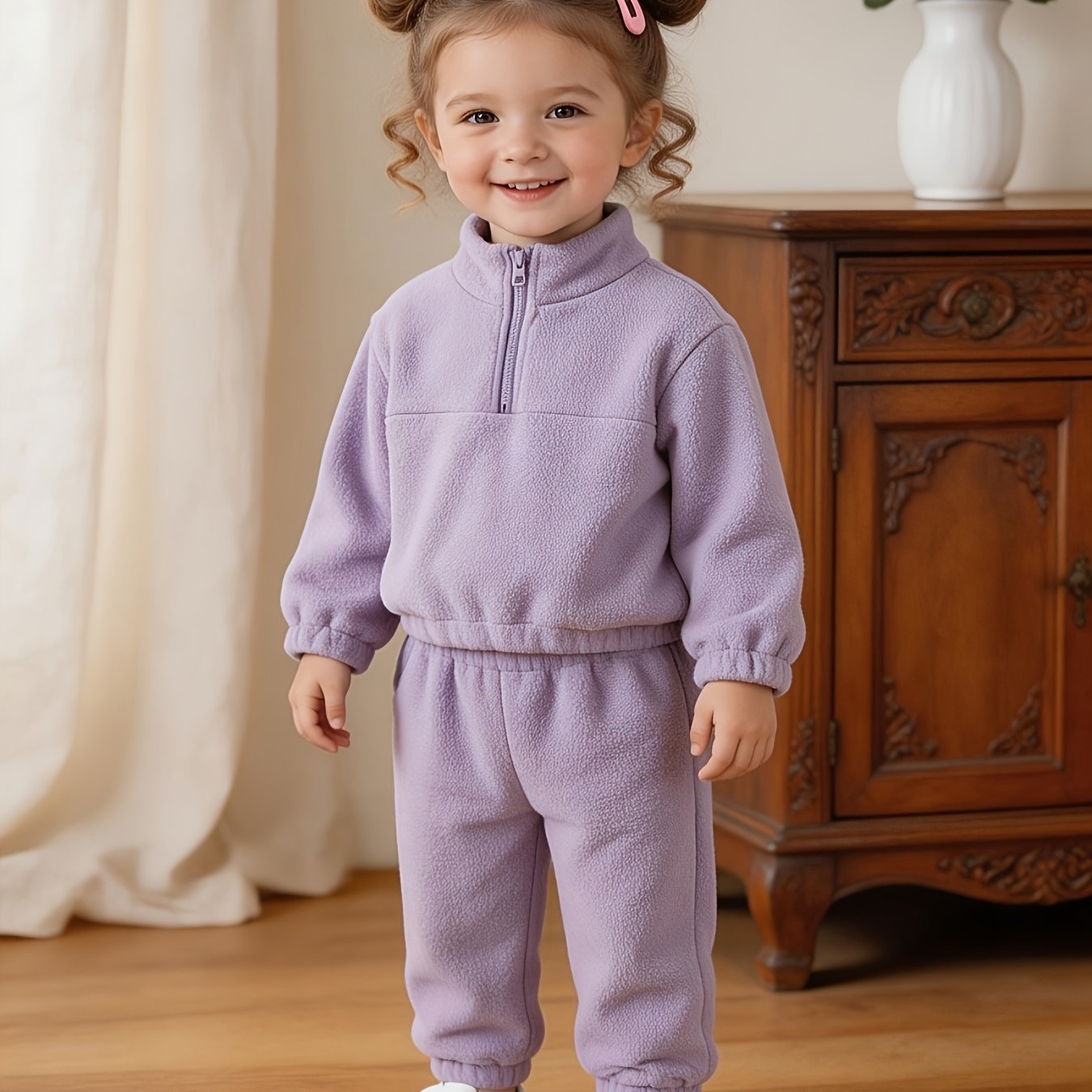 Image of Girls' Autumn/winter Plush Sweatshirt + Long Pants Set, New Casual And Trendy Outfit For Little Girls, Perfect For Outdoor