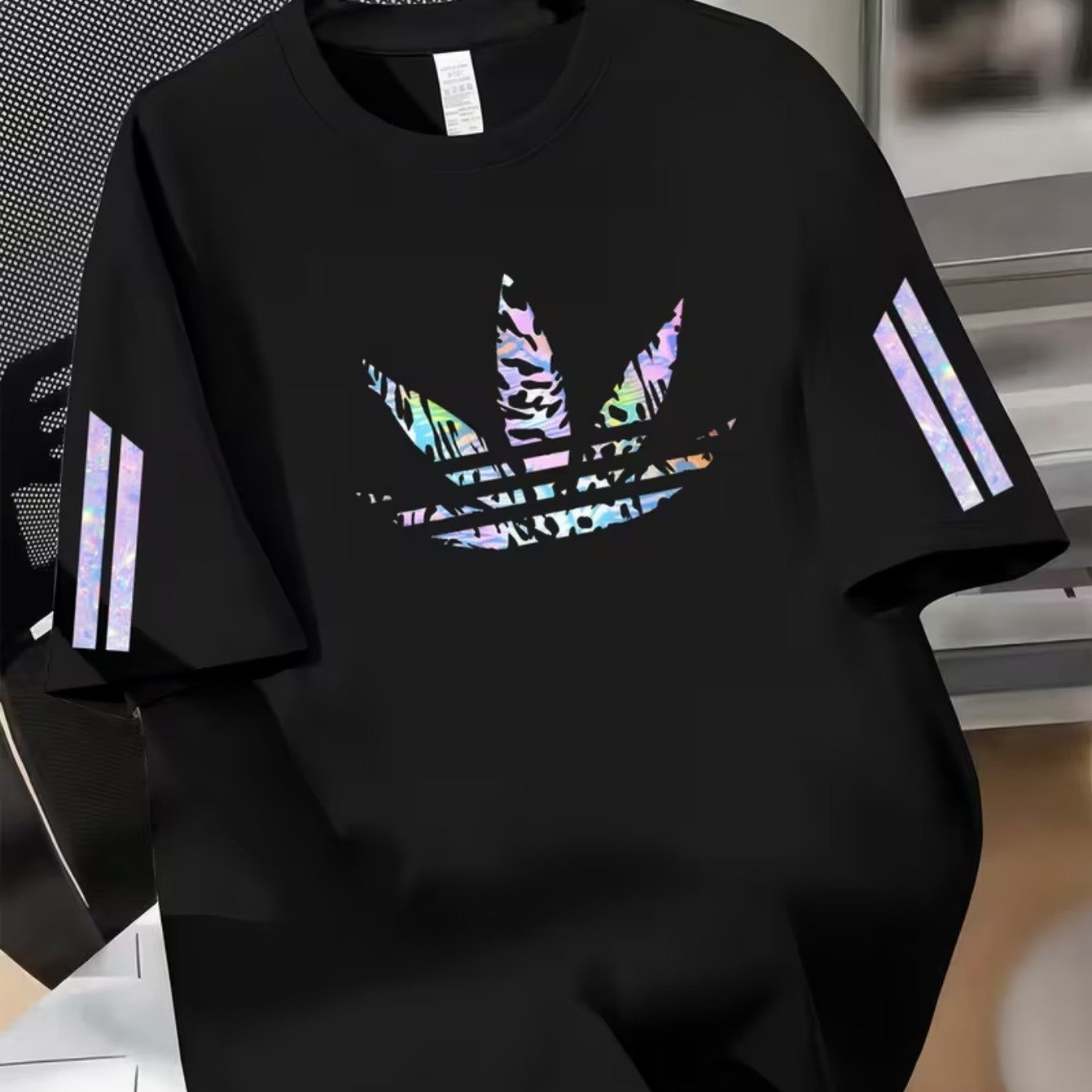 TEMU Clover Print Short-sleeve T-shirt, Round Neck, Stretchy And Breathable Fabric, Loose Fit, Unisex, Suitable For Gym, Travel, And Everyday Casual