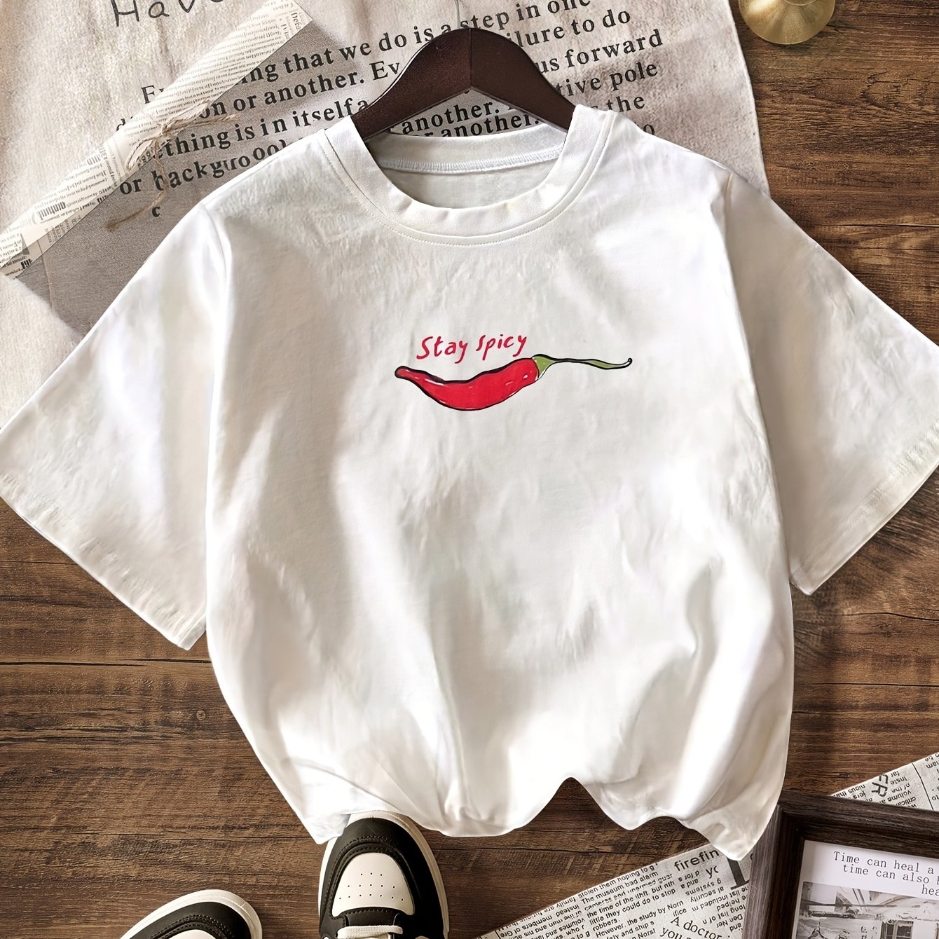TEMU Chili Y2k Graphic T-shirt Summer Outfit For Women Vacation Outfits Beach Outfits For Women, T-shirt - Women's Casual Round Neck Short Sleeve