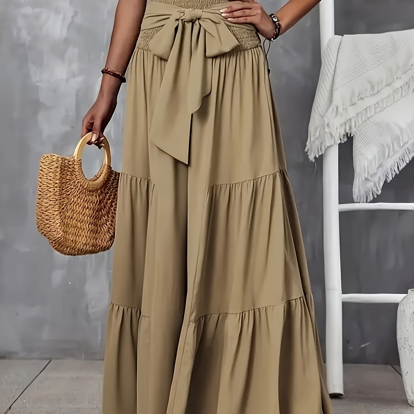 E-shop Elegante Hose mit weiter Beinform geraffter Taille für Damen, Außenhandelsbekleidung