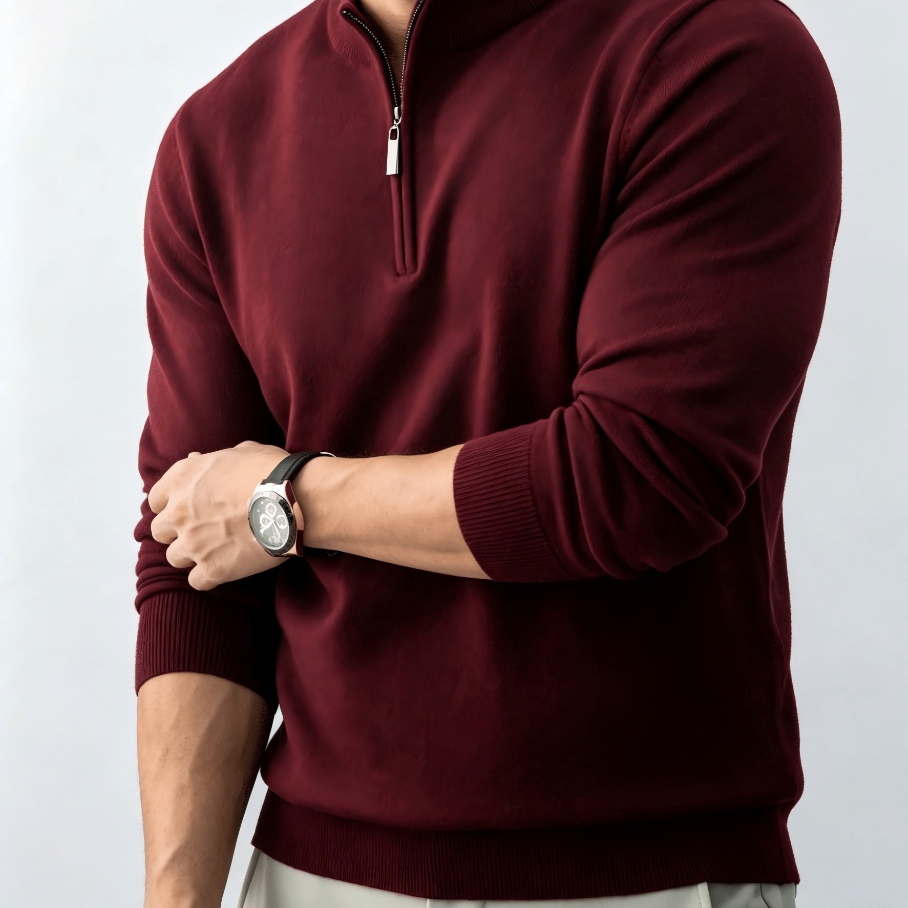 TEMU Fall Winter Men's Half-zipper Stand-collar Knit Pullover, Classic Long Sleeve Fit For Casual Social Wear, Daily , Light , Casual Gathering