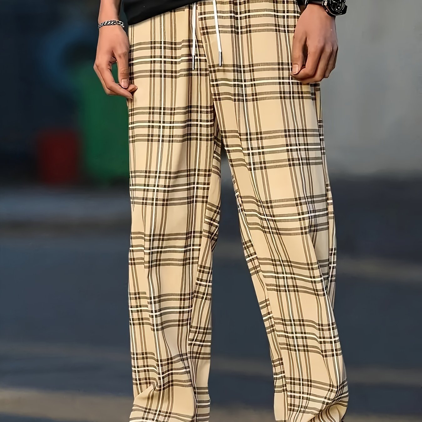 Beige plaid deals pants mens