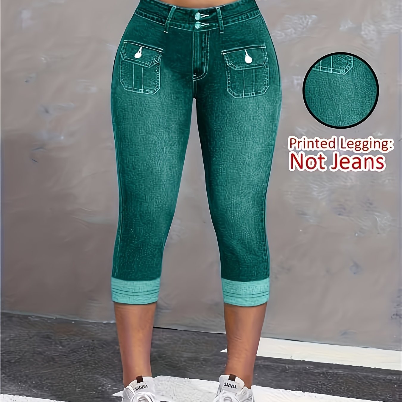 TEMU Plus Size, Plus Size Women's Printed Leggings With Elastic Waistband; Fashionable High-waisted Stretchable Pants That Machine Washed